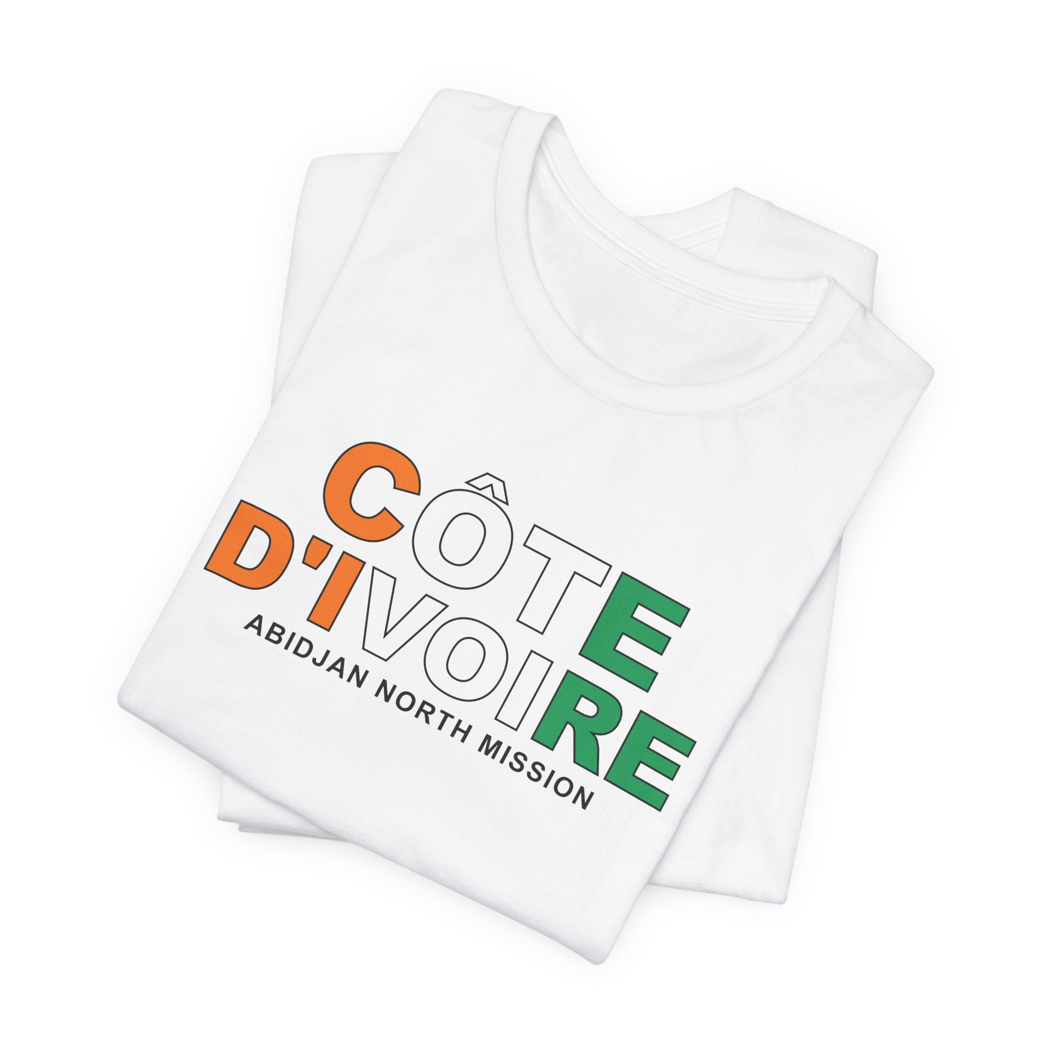 Cote d'Ivoire Abidjan North Mission Flag Title T-shirt - Latter-Day Saint LDS Missionary Gift - Book of Mormon