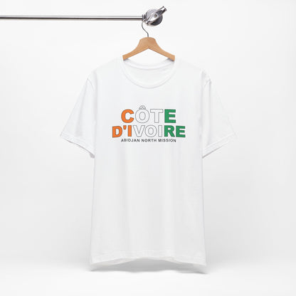 Cote d'Ivoire Abidjan North Mission Flag Title T-shirt - Latter-Day Saint LDS Missionary Gift - Book of Mormon