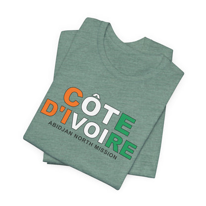 Cote d'Ivoire Abidjan North Mission Flag Title T-shirt - Latter-Day Saint LDS Missionary Gift - Book of Mormon