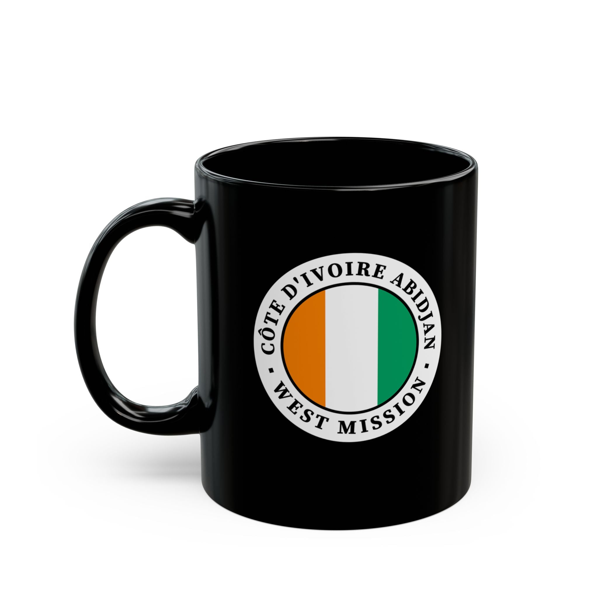 Cote d'Ivoire Abidjan West Mission Circular Flag Black Ceramic Mug - Latter-Day Saint LDS Missionary Gift - Book of Mormon