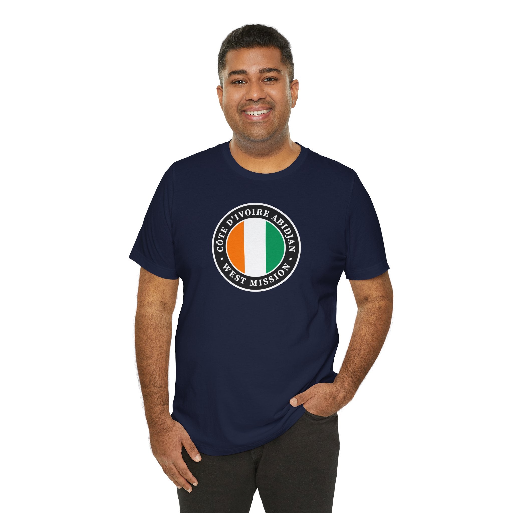 Cote d'Ivoire Abidjan West Mission Flag Logo (Black Border) T-shirt - Latter-Day Saint LDS Missionary Gift - Book of Mormon