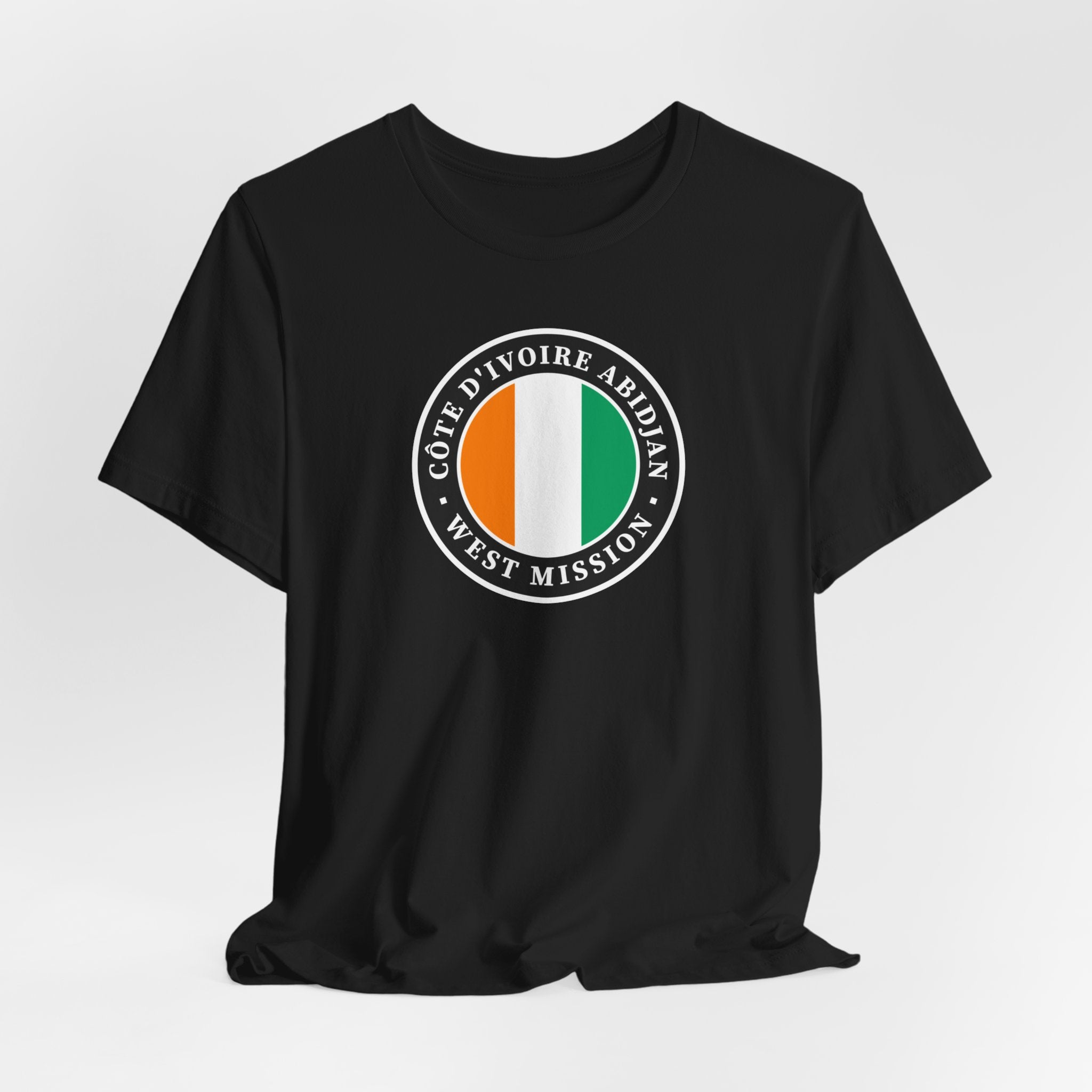 Cote d'Ivoire Abidjan West Mission Flag Logo (Black Border) T-shirt - Latter-Day Saint LDS Missionary Gift - Book of Mormon