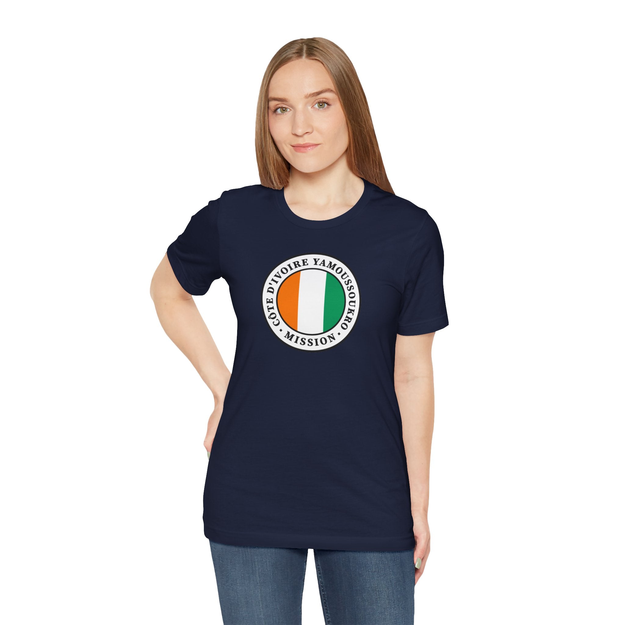 Cote d'Ivoire Yamoussoukro Mission Flag Logo (White Border) T-shirt - Latter-Day Saint LDS Missionary Gift - Book of Mormon