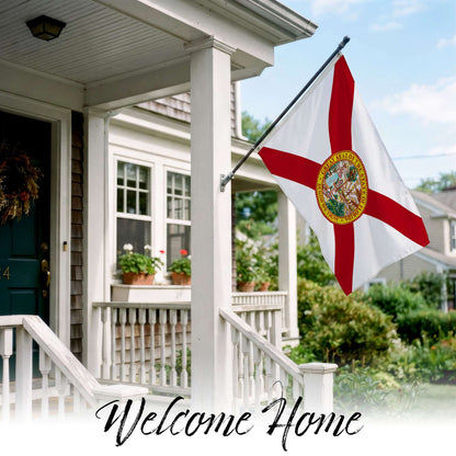 G128 Florida FL State Flag | 3x5 Ft | StormFlyer Series Embroidered 220GSM Spun Polyester | Embroidered Design, Indoor/Outdoor, Brass Grommets, Heavy Duty, All Weather