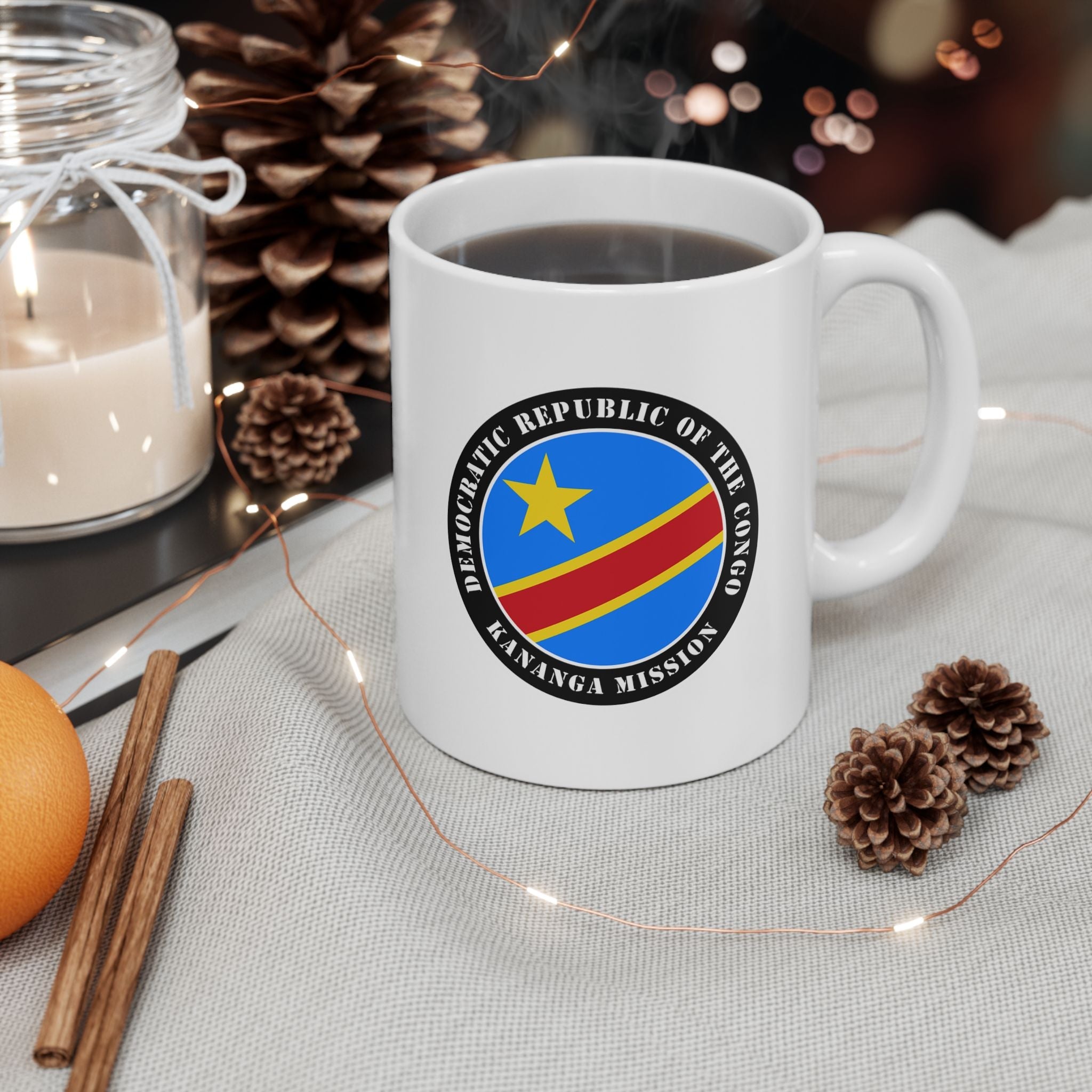 Democratic Republic of the Congo Kananga Mission Circular Flag White Ceramic Mug - Latter-Day Saint LDS Missionary Gift - Book of Mormon