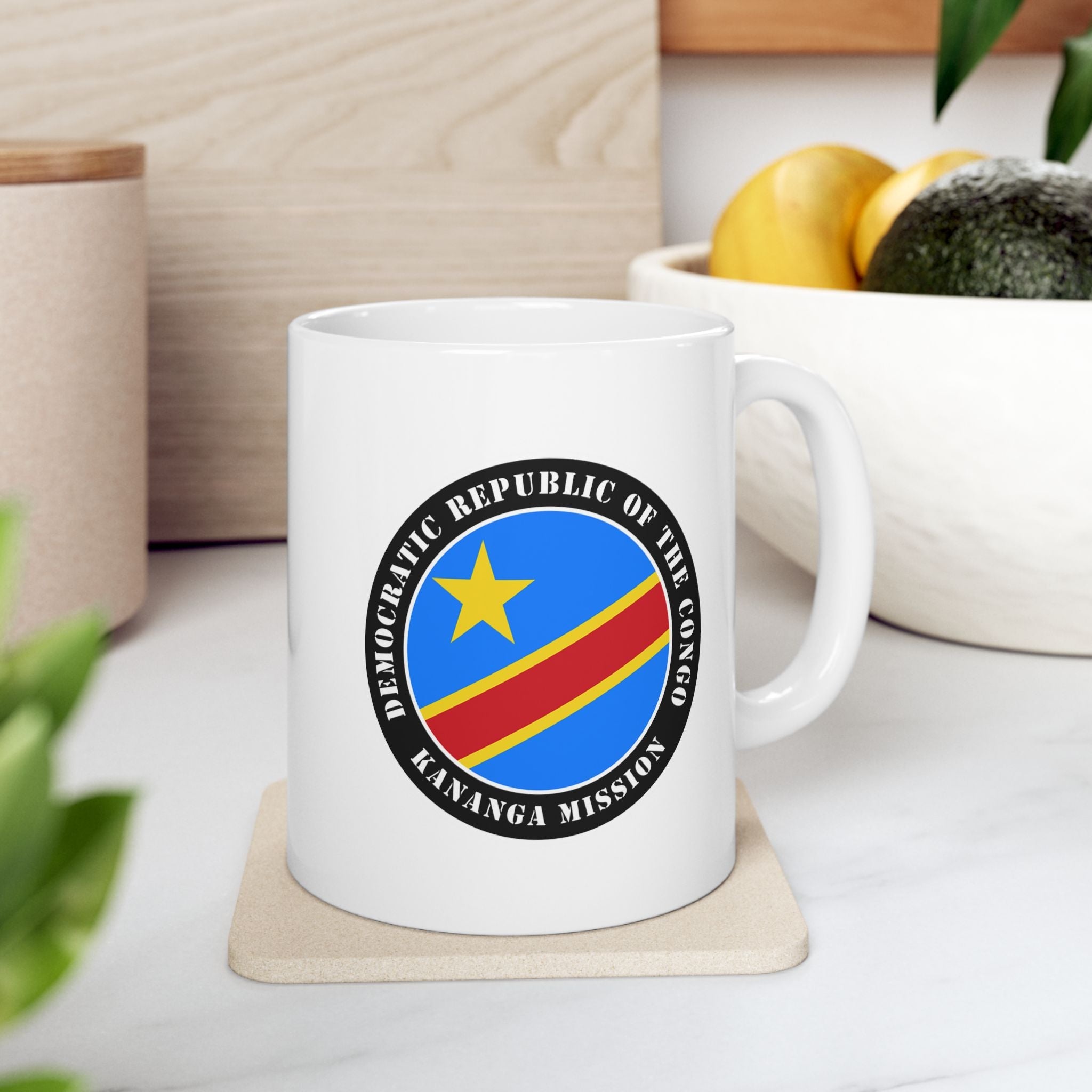 Democratic Republic of the Congo Kananga Mission Circular Flag White Ceramic Mug - Latter-Day Saint LDS Missionary Gift - Book of Mormon