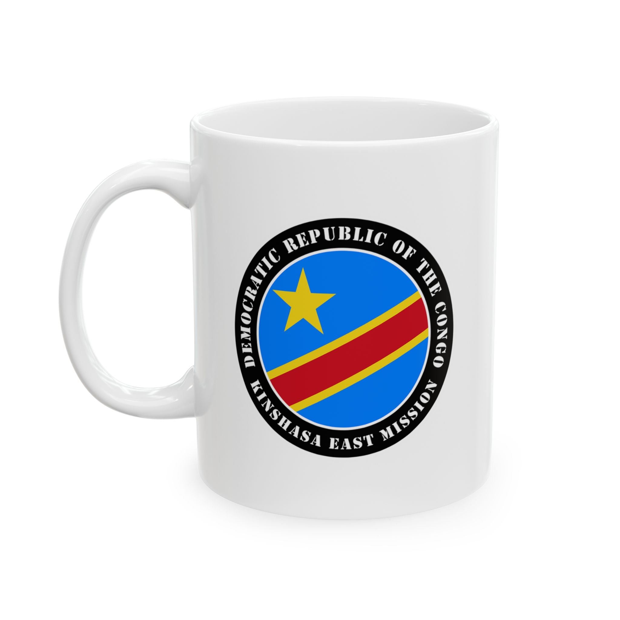 Democratic Republic of the Congo Kinshasa East Mission Circular Flag White Ceramic Mug - Latter-Day Saint LDS Missionary Gift - Book of Mormon