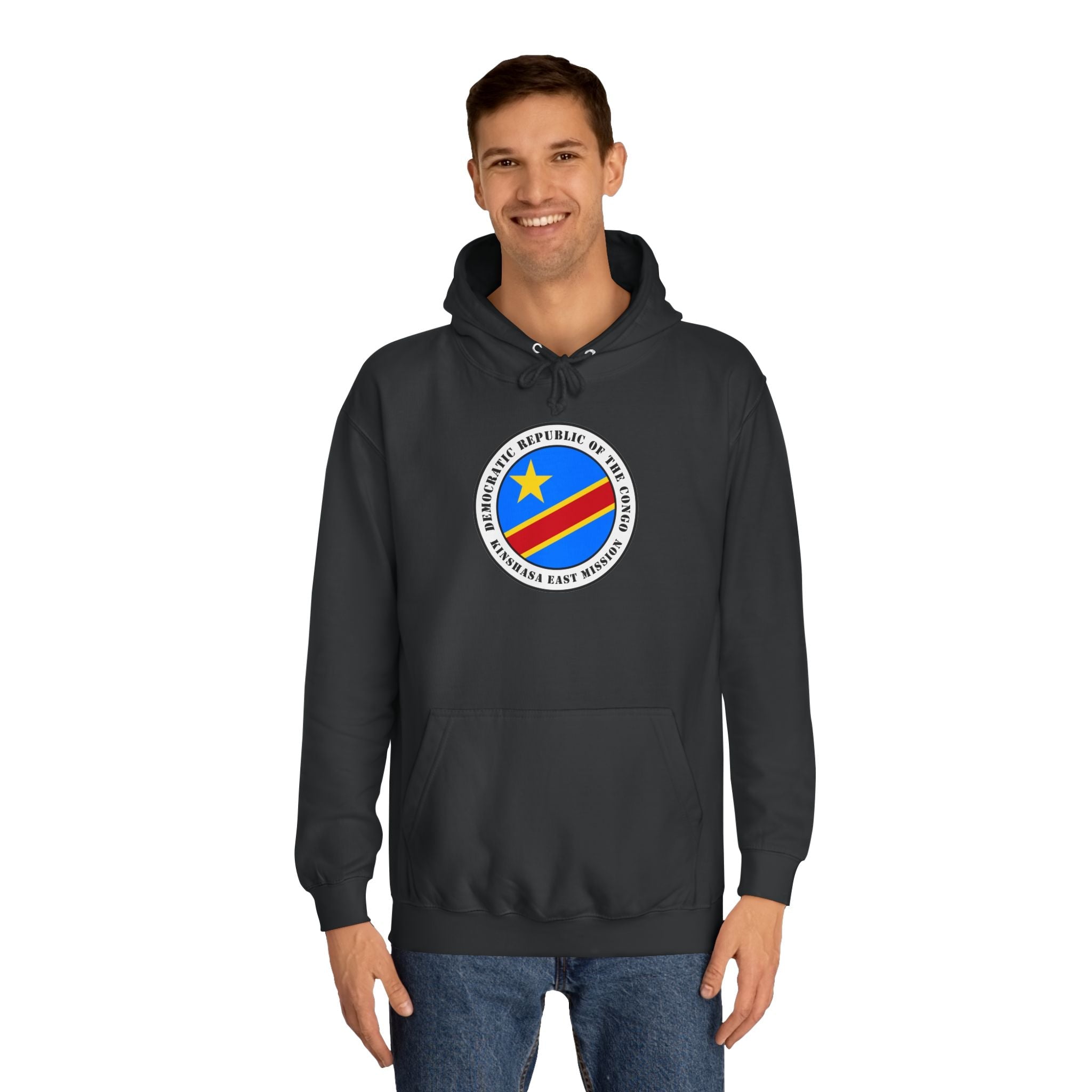 Democratic Republic of the Congo Kinshasa East Mission Flag Logo (White Border) College Hoodie - Latter-Day Saint LDS Missionary Gift - Book of Mormon