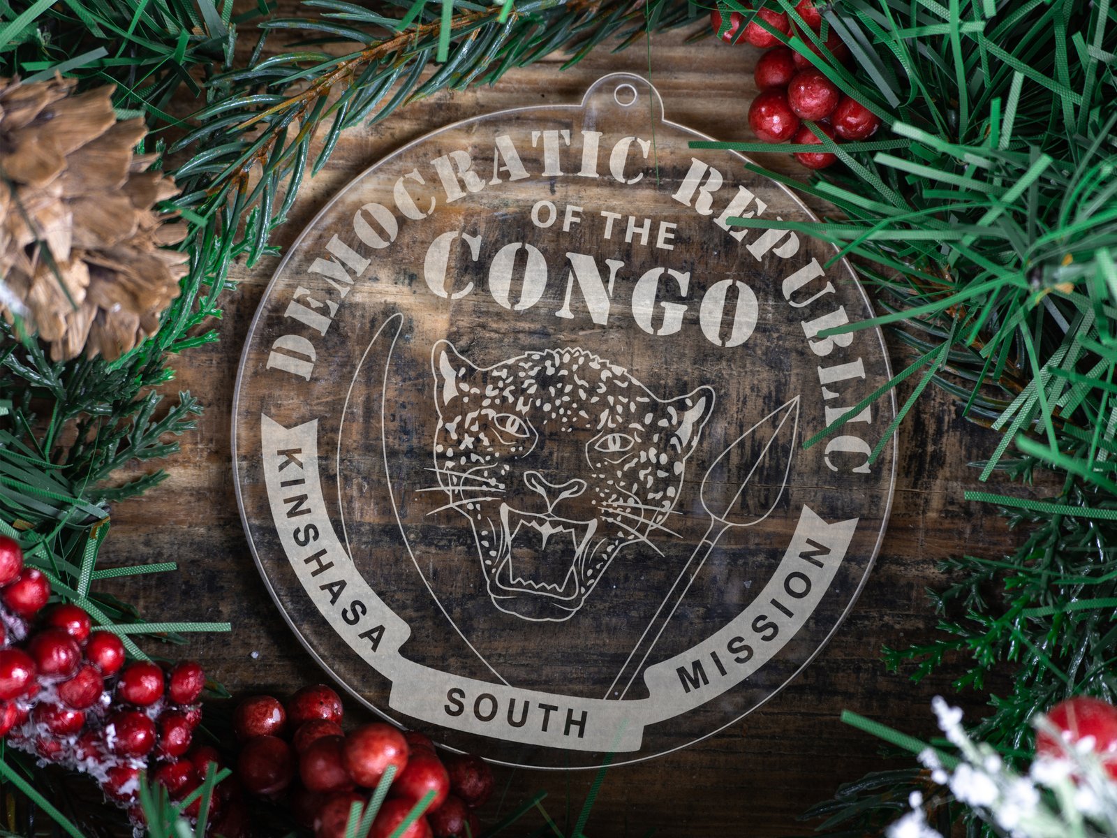 LDS Democratic Republic of the Congo Kinshasa South Mission Christmas Ornament with Christmas Decorations