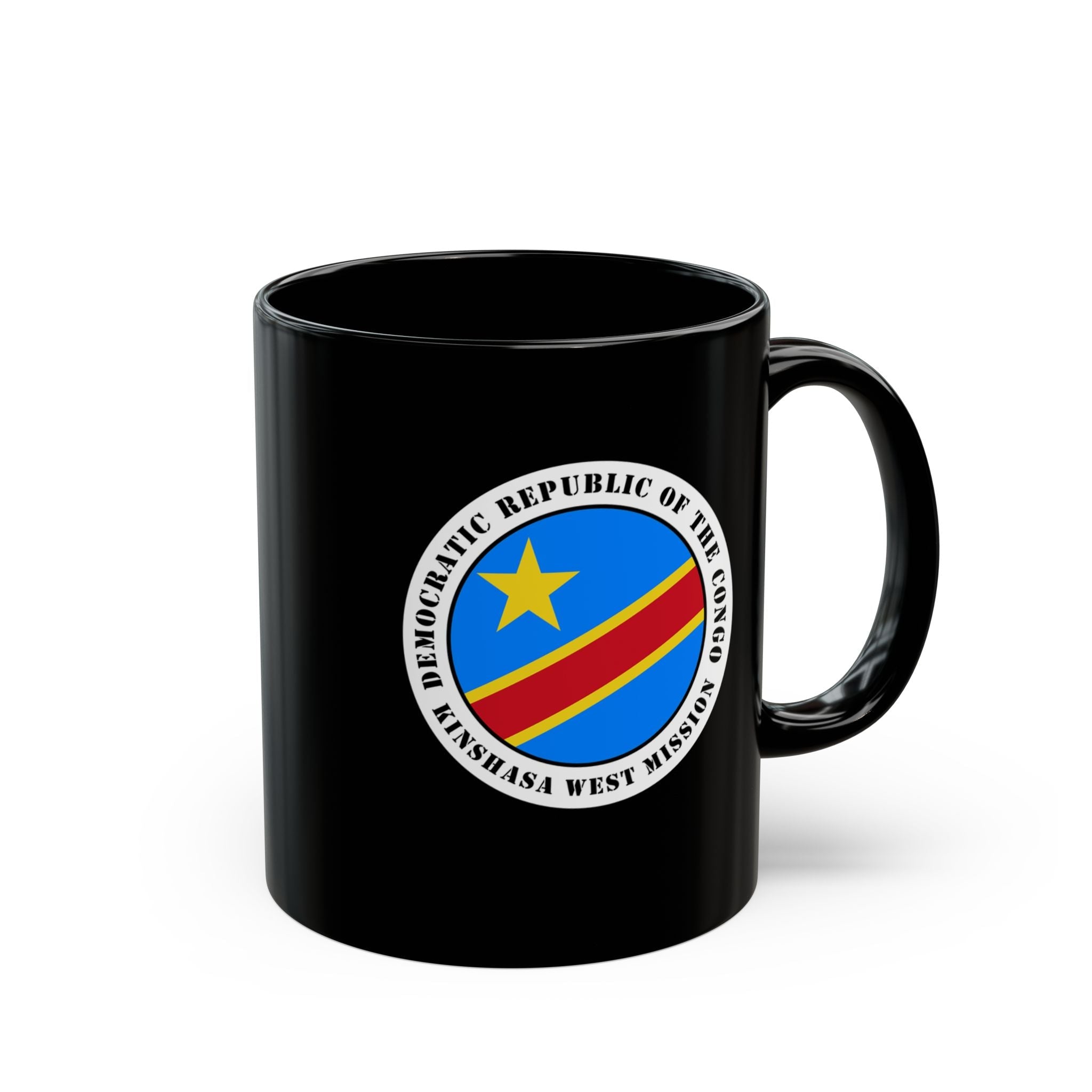 Democratic Republic of the Congo Kinshasa West Mission Circular Flag Black Ceramic Mug - Latter-Day Saint LDS Missionary Gift - Book of Mormon