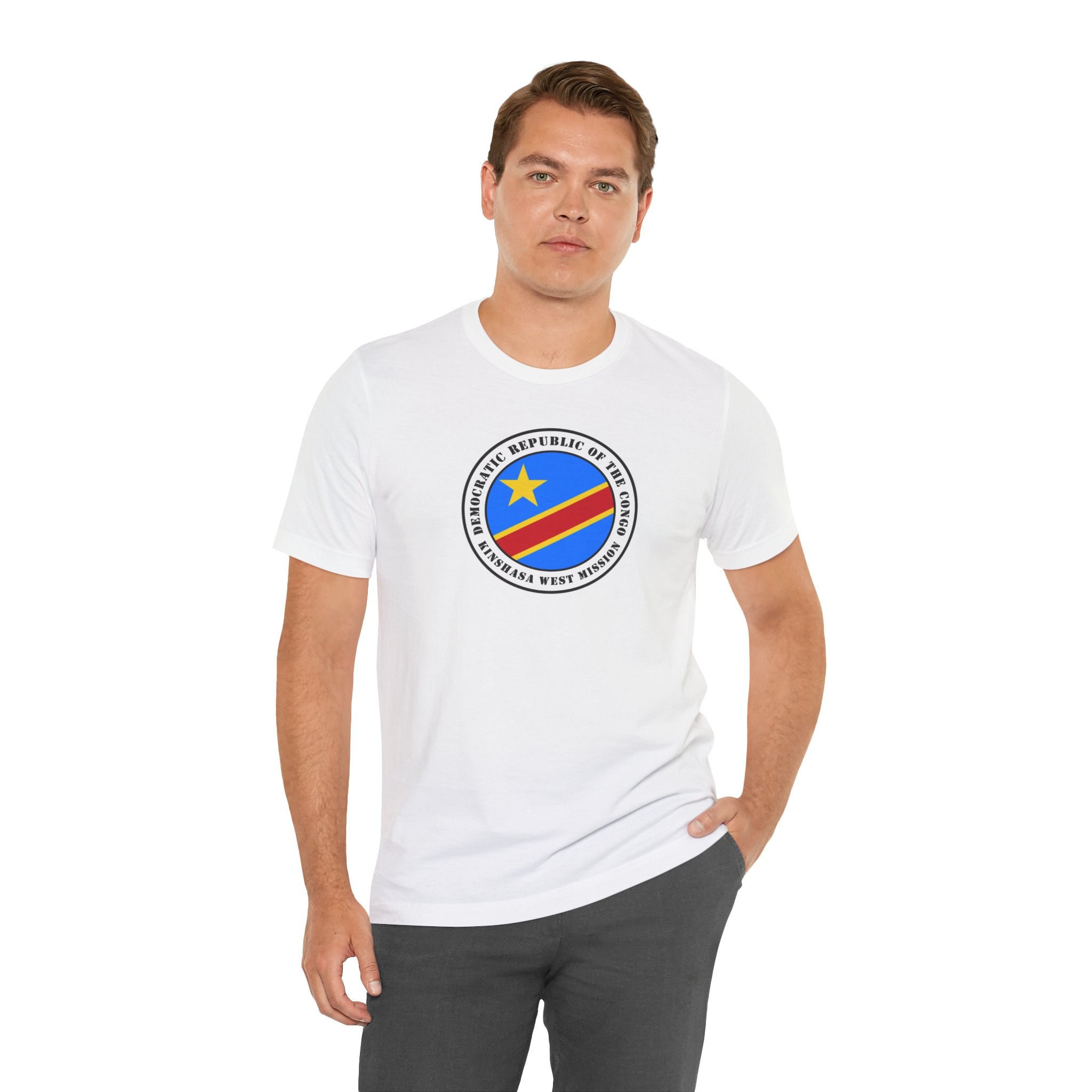 Democratic Republic of the Congo Kinshasa West Mission Flag Logo (White Border) T-shirt - Latter-Day Saint LDS Missionary Gift - Book of Mormon