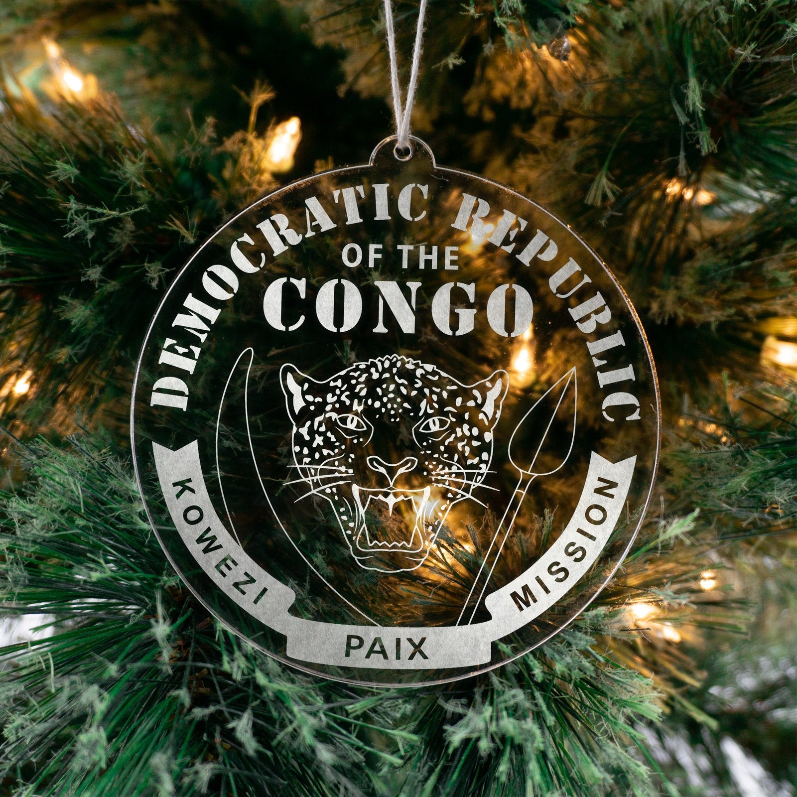 LDS Democratic Republic of the Congo Kolwezi Mission Christmas Ornament hanging on a Tree