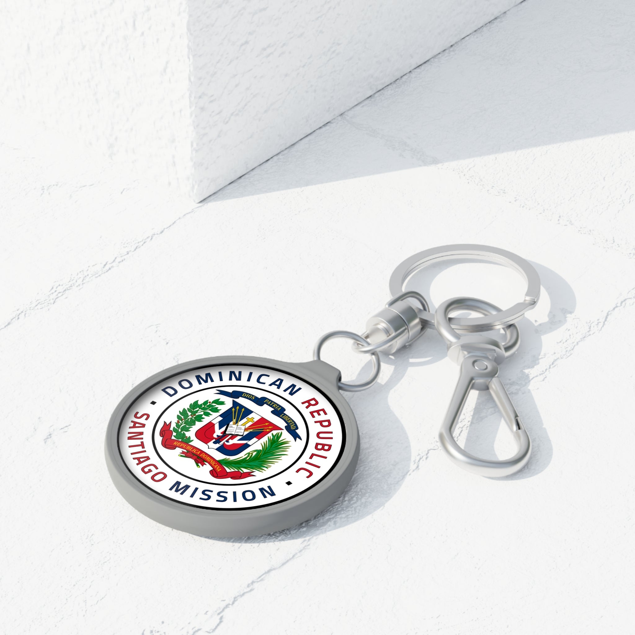 Dominican Republic Santiago Mission Circle Flag Key Tag - Latter-Day Saint LDS Missionary Gift - Book of Mormon