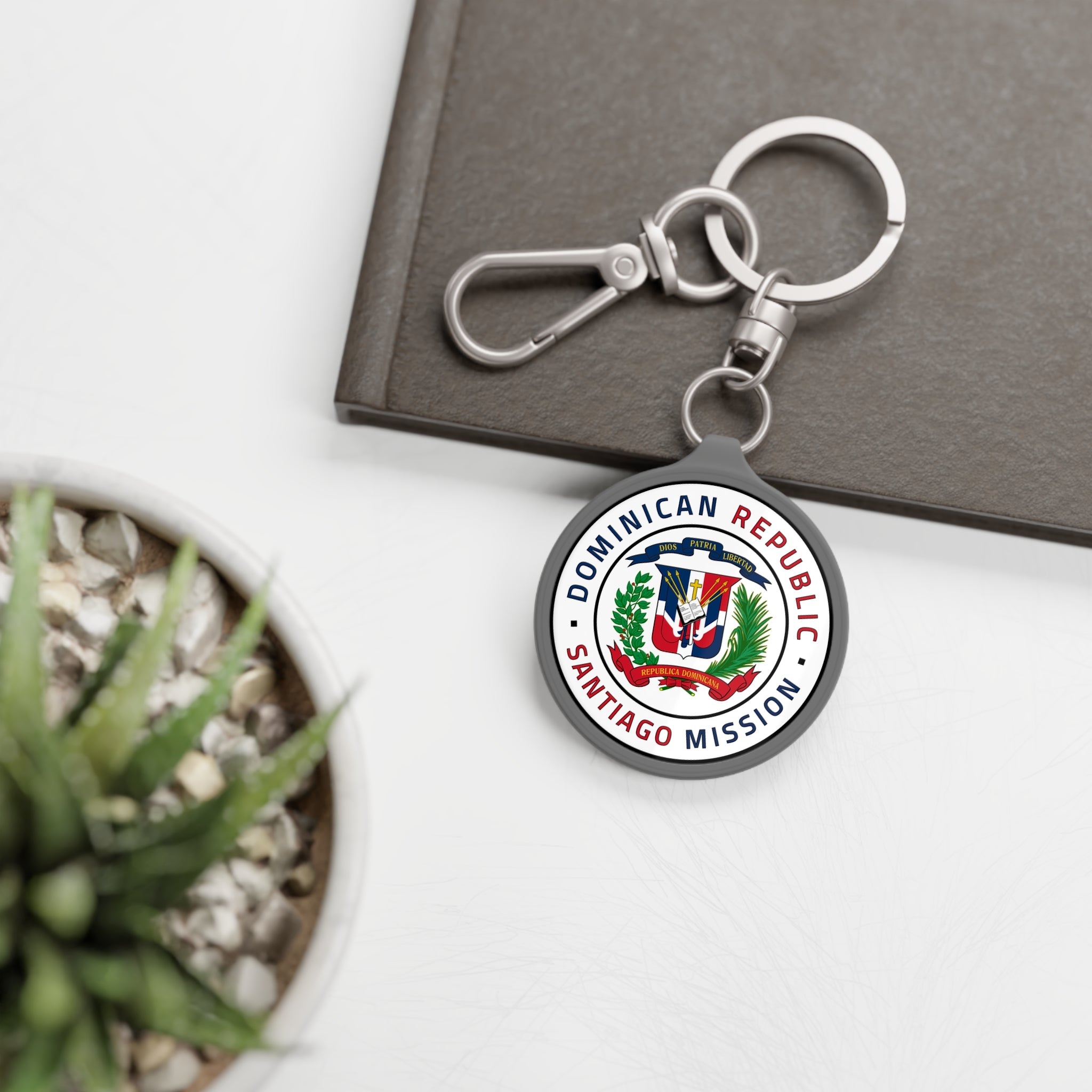Dominican Republic Santiago Mission Circle Flag Key Tag - Latter-Day Saint LDS Missionary Gift - Book of Mormon