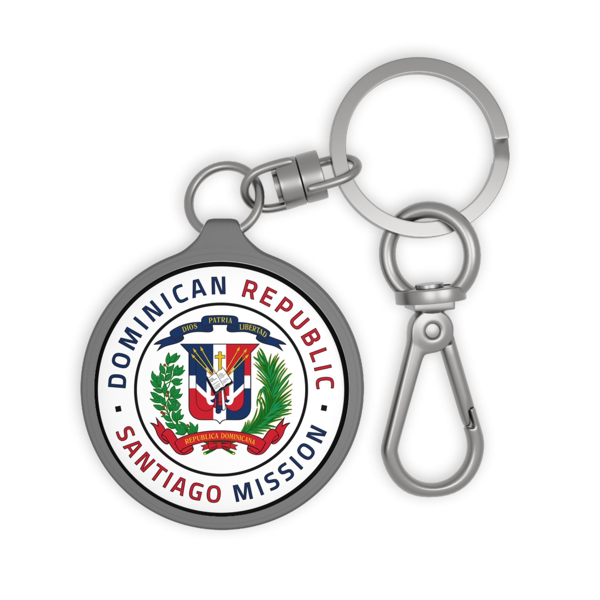 Dominican Republic Santiago Mission Circle Flag Key Tag - Latter-Day Saint LDS Missionary Gift - Book of Mormon