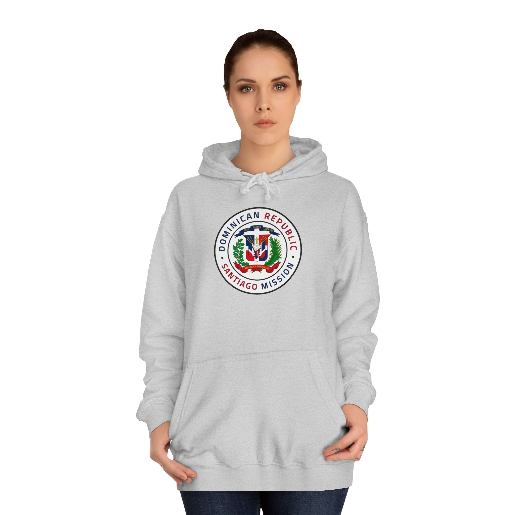 Dominican Republic Santiago Mission Flag Logo (White Border) College Hoodie