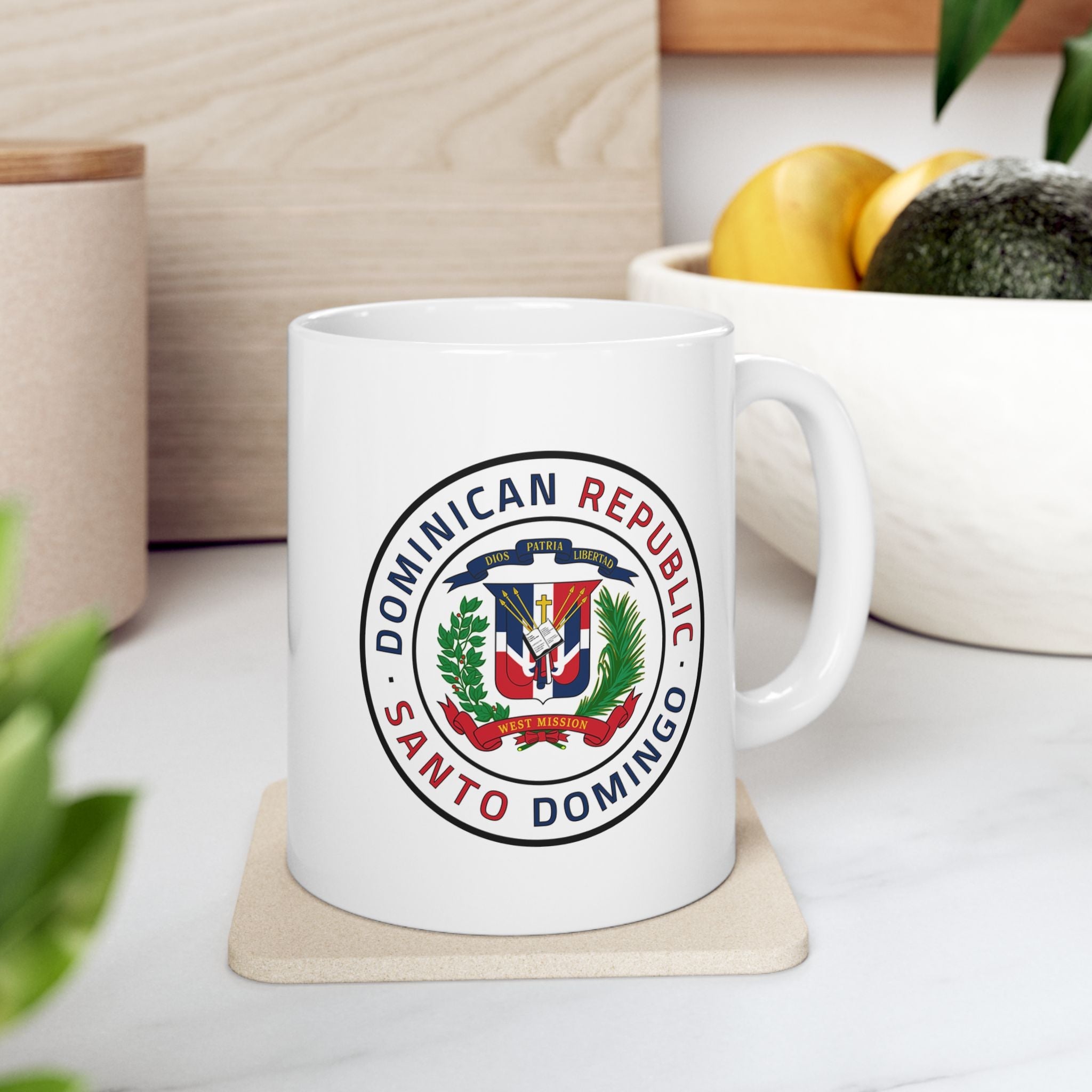 Dominican Republic Santo Domingo West Mission Circular Flag White Ceramic Mug - Latter-Day Saint LDS Missionary Gift - Book of Mormon