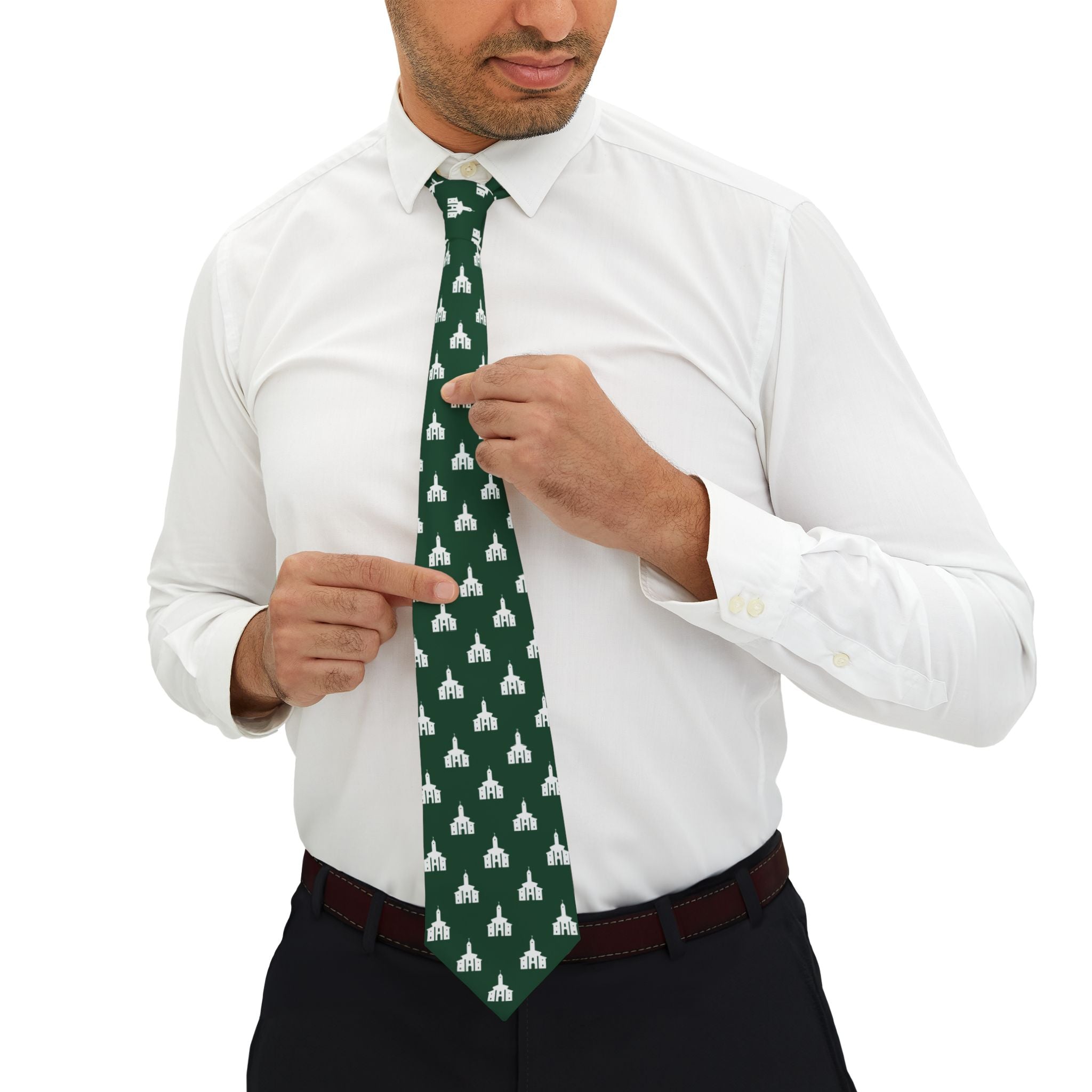 Durban South Africa Temple Patterned Neck Tie for Elders (Green) - Mission Wishlist - LDS Missionary Gift Store