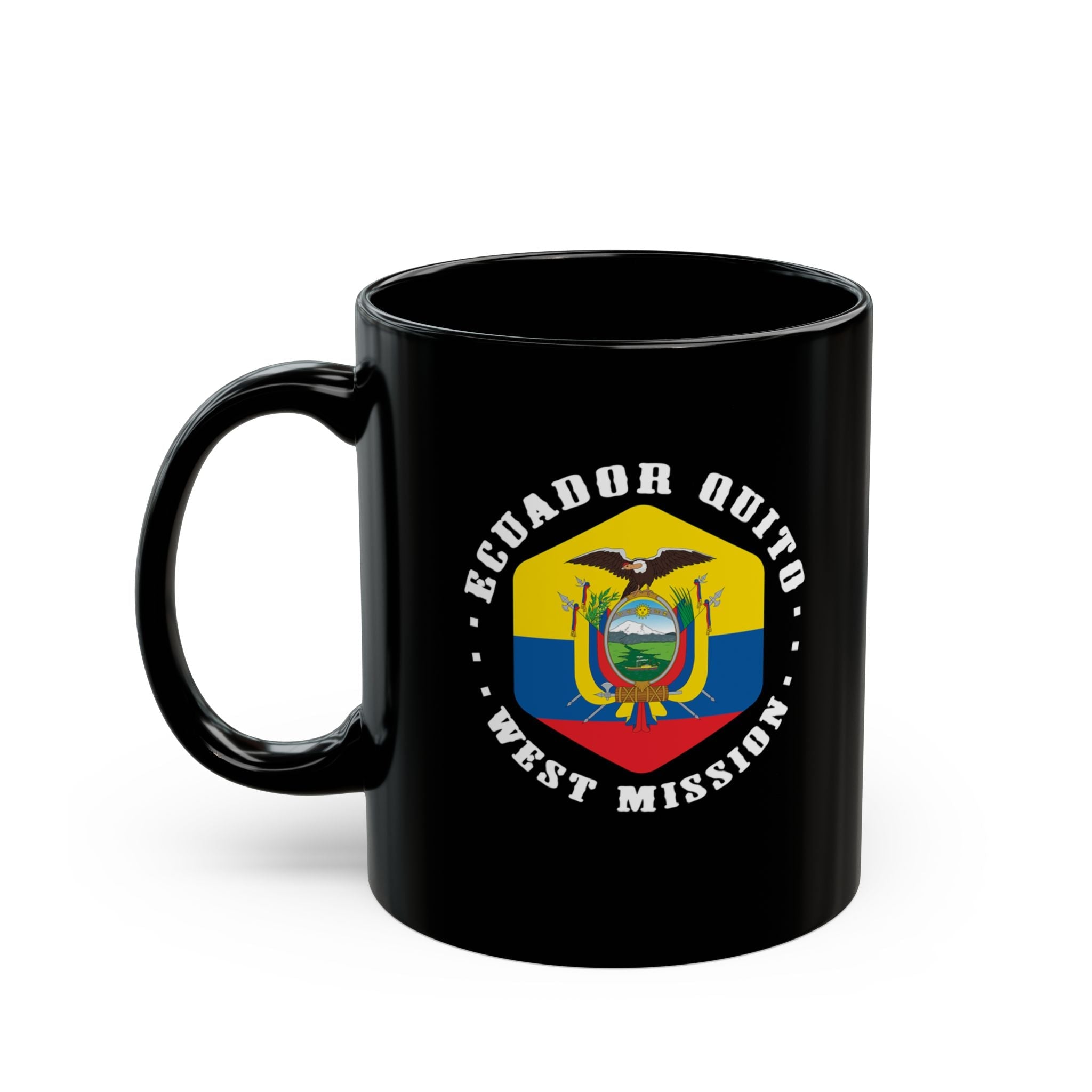 Ecuador Quito West Mission Circular Flag Black Ceramic Mug - Latter-Day Saint LDS Missionary Gift - Book of Mormon