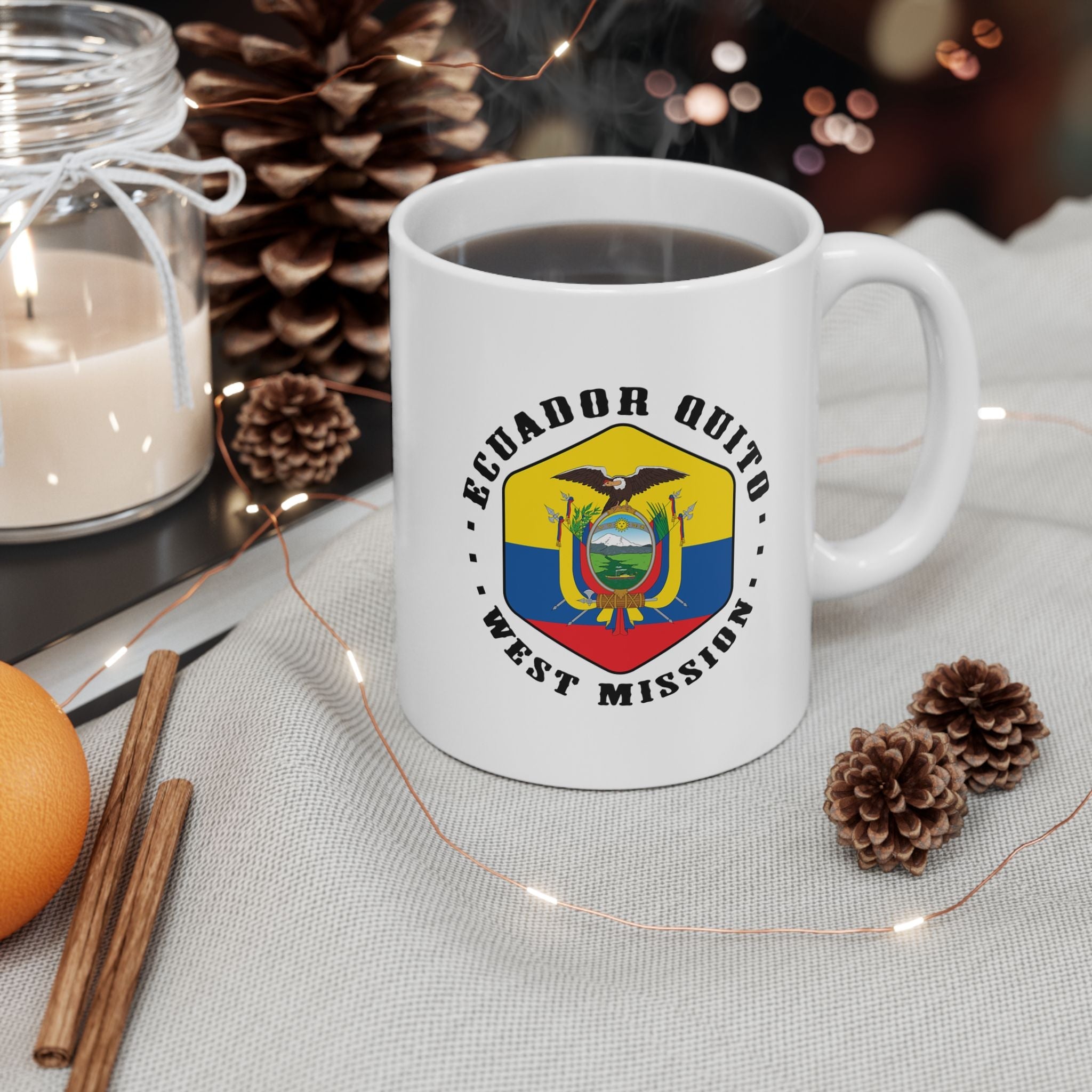 Ecuador Quito West Mission Circular Flag White Ceramic Mug - Latter-Day Saint LDS Missionary Gift - Book of Mormon