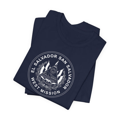 El Salvador San Salvador West Mission Circular Monochrome Logo T-Shirt - Latter-Day Saint LDS Missionary Gift - Book of Mormon