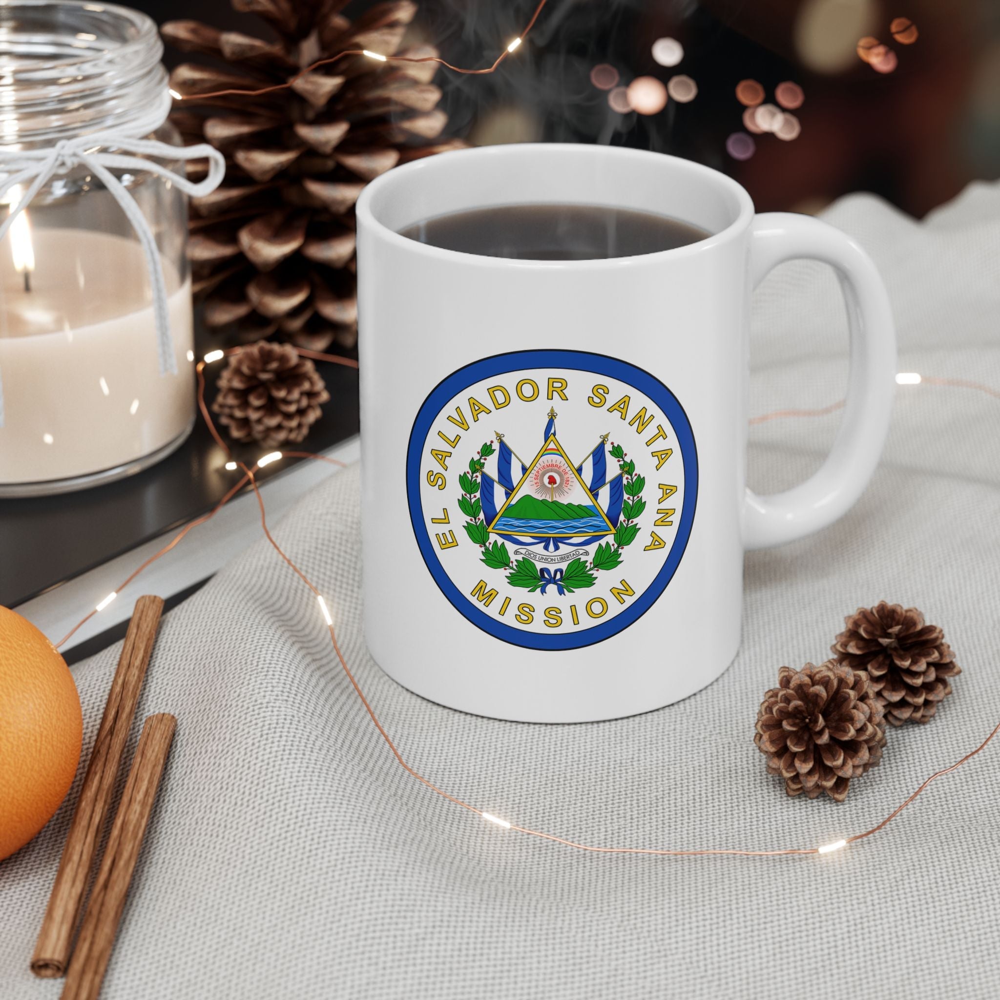 El Salvador Santa Ana Mission Circular Flag White Ceramic Mug - Latter-Day Saint LDS Missionary Gift - Book of Mormon