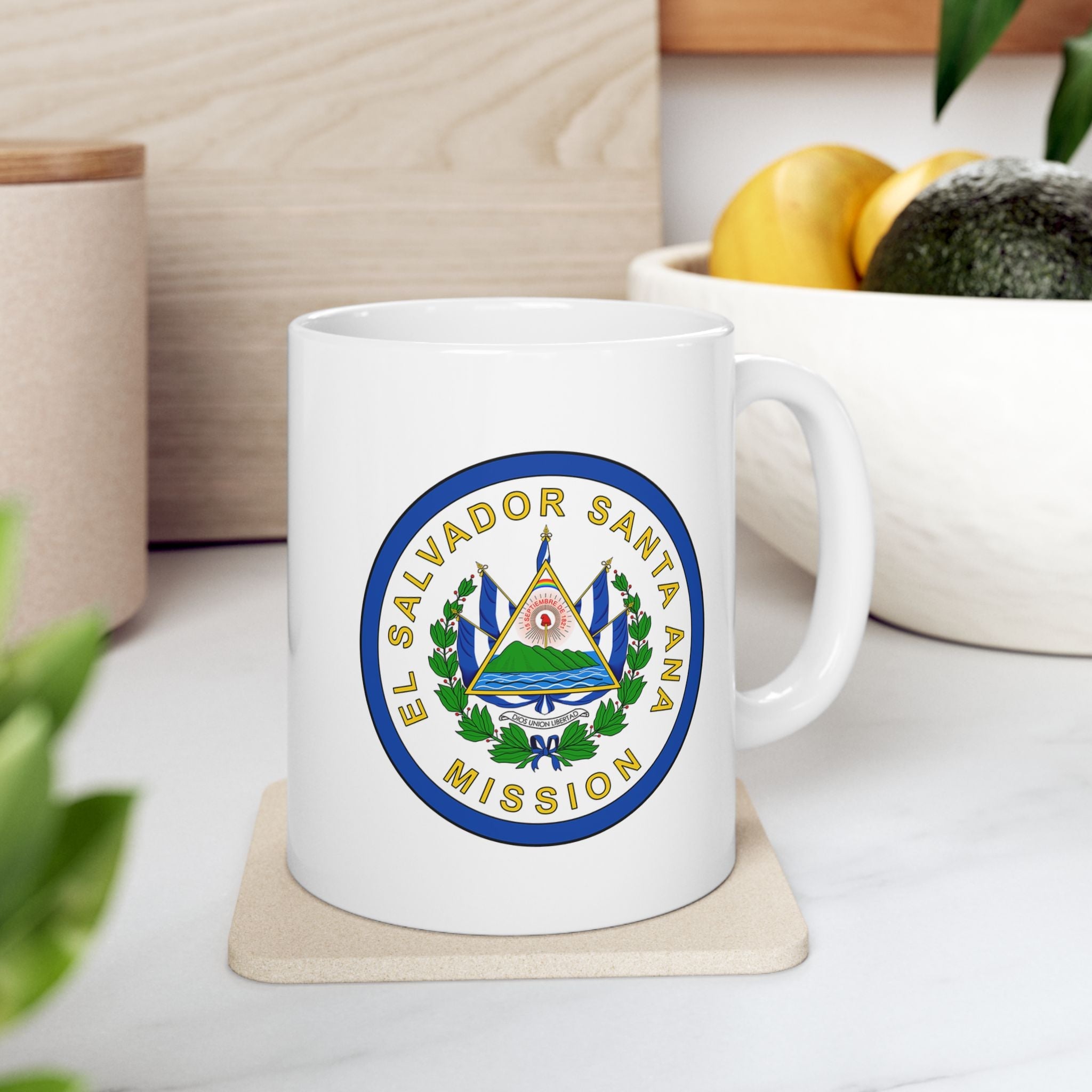 El Salvador Santa Ana Mission Circular Flag White Ceramic Mug - Latter-Day Saint LDS Missionary Gift - Book of Mormon