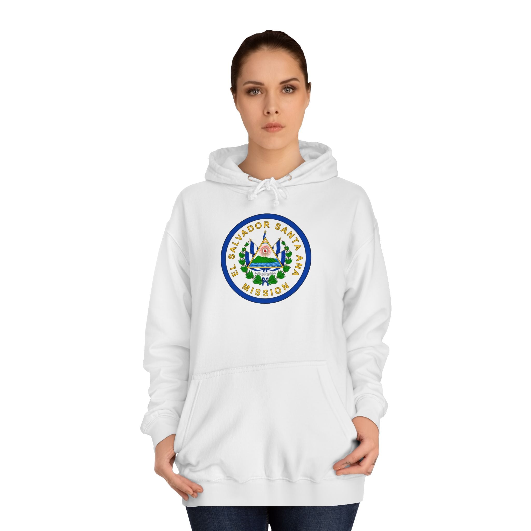 El Salvador Santa Ana Mission Flag Logo (White Border) College Hoodie