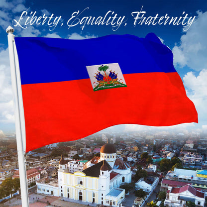 G128 Haiti Haitian Flag | 3x5 Ft | Embroidered 220GSM Spun Polyester - Embroidered Stars, Sewn Stripes, Brass Grommets, Indoor/Outdoor, Vibrant Colors, Heavy Duty Spun Polyester