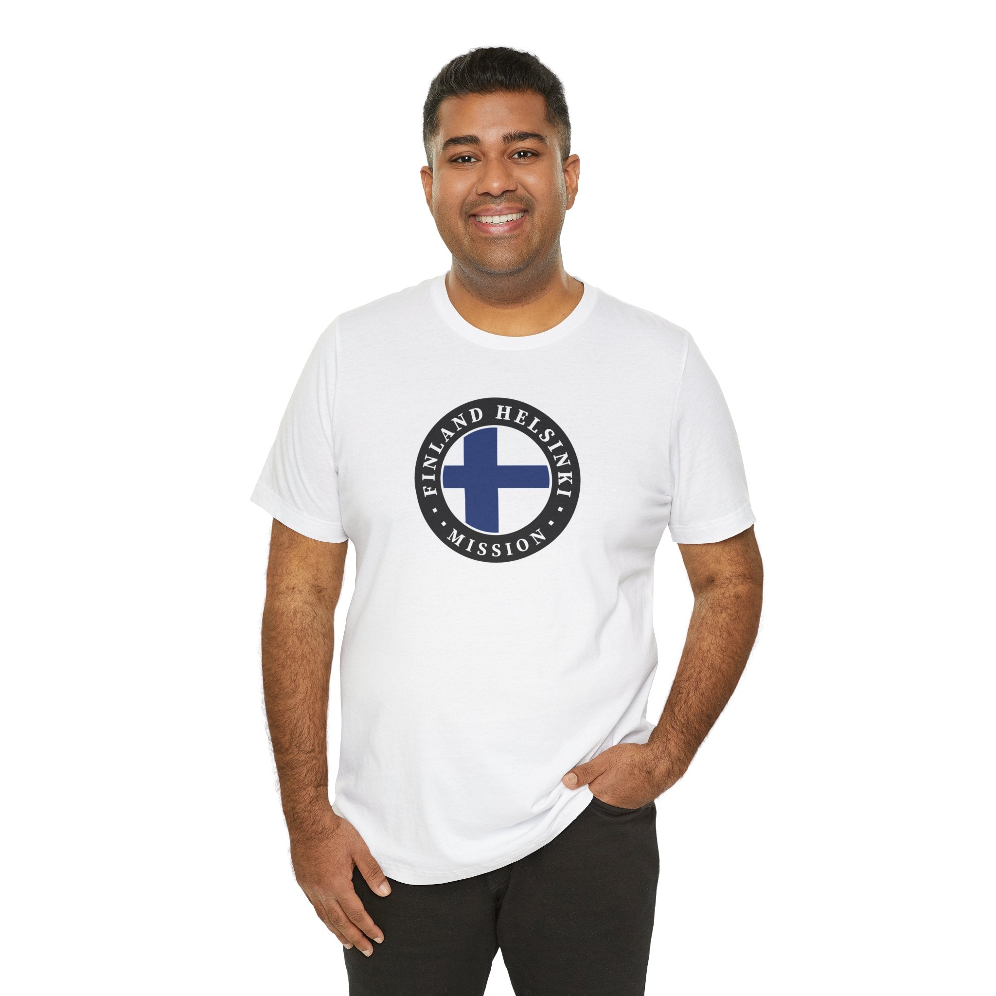 Finland Helsinki Mission Flag Logo (Black Border) T-shirt - Latter-Day Saint LDS Missionary Gift - Book of Mormon