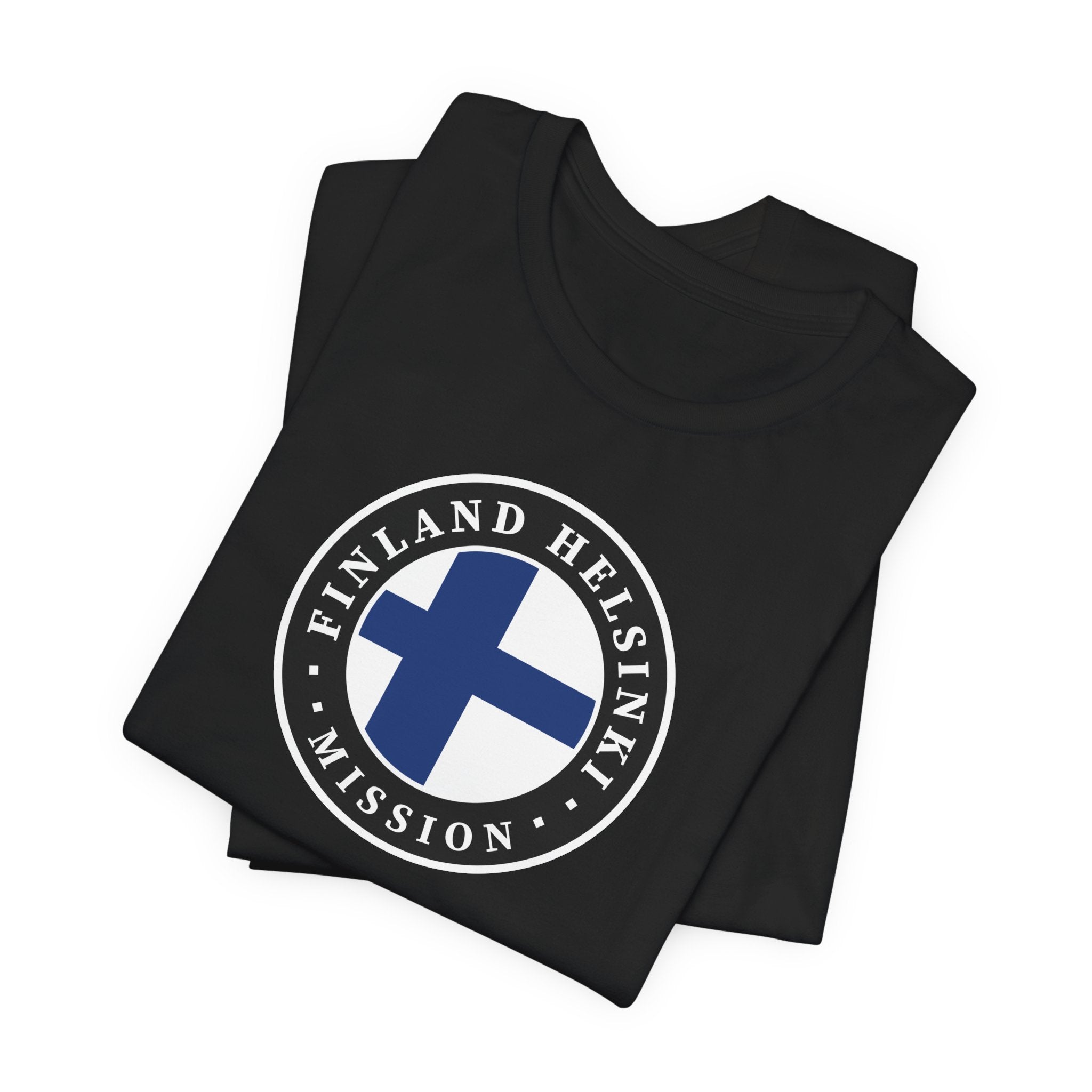 Finland Helsinki Mission Flag Logo (Black Border) T-shirt - Latter-Day Saint LDS Missionary Gift - Book of Mormon