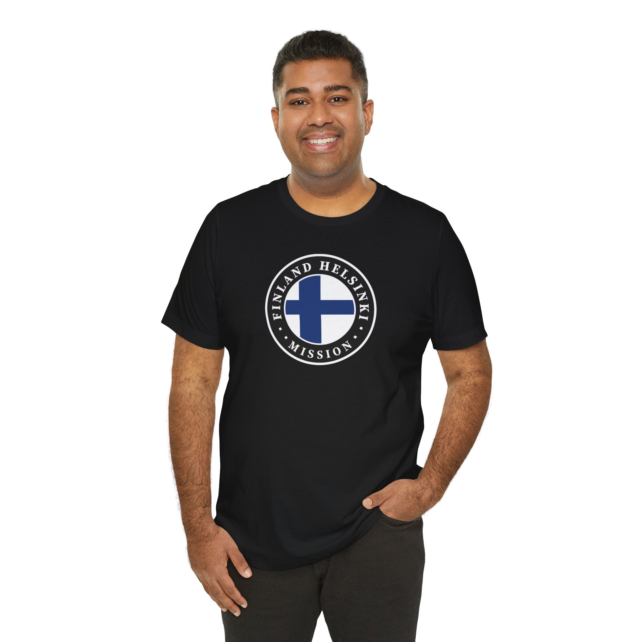 Finland Helsinki Mission Flag Logo (Black Border) T-shirt - Latter-Day Saint LDS Missionary Gift - Book of Mormon