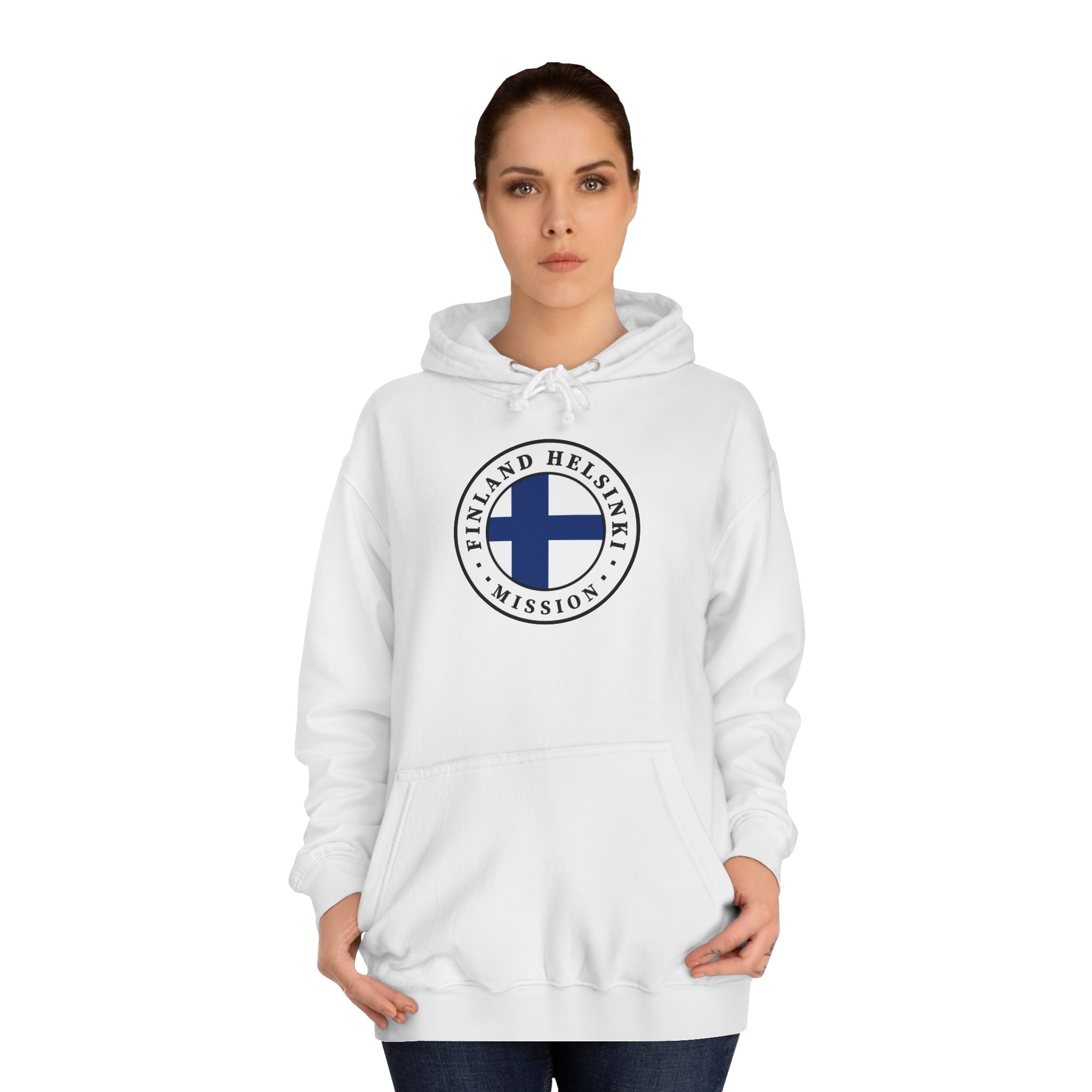 Finland Helsinki Mission Flag Logo (White Border) College Hoodie - Latter-Day Saint LDS Missionary Gift - Book of Mormon