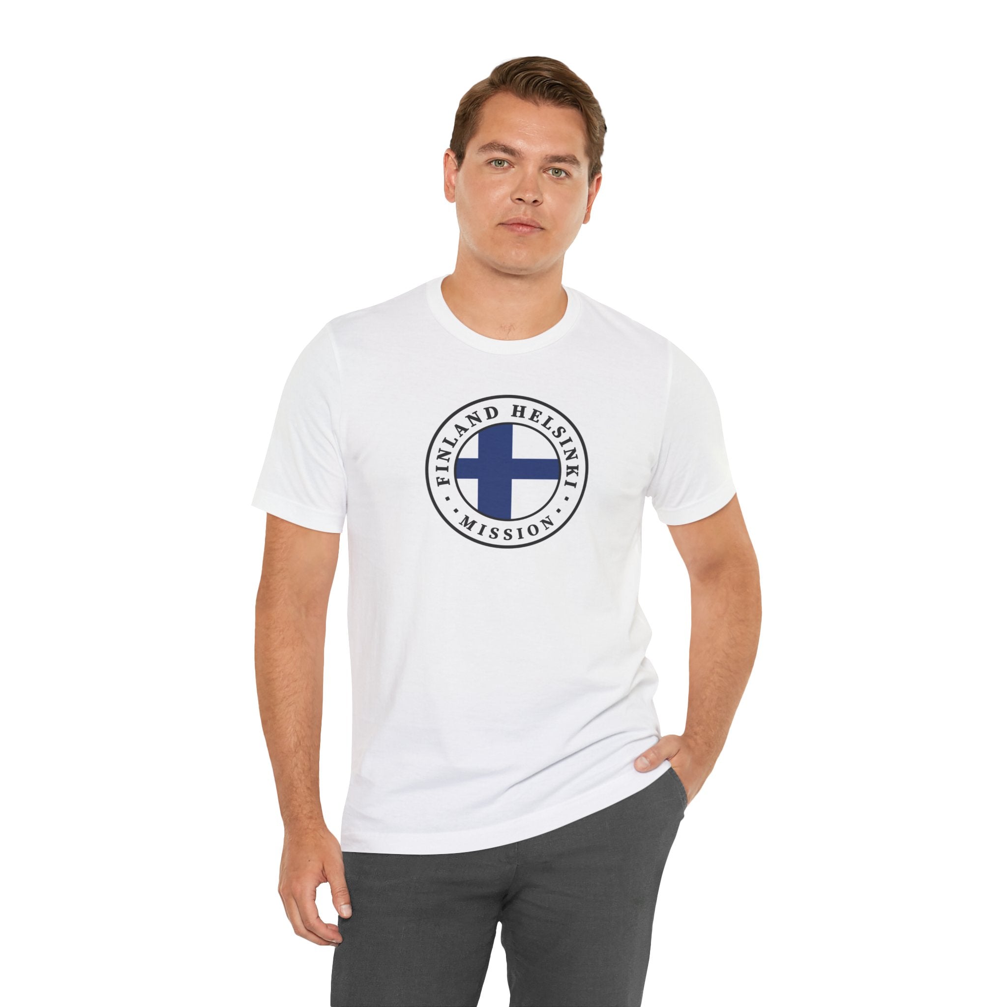 Finland Helsinki Mission Flag Logo (White Border) T-shirt - Latter-Day Saint LDS Missionary Gift - Book of Mormon