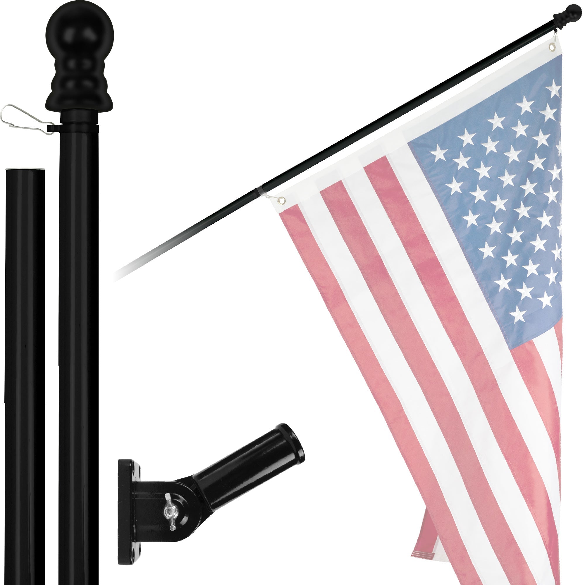 G128 6Ft Tangle-Free Aluminum Spinning Black Flagpole - Aluminum Wall Mount Flag Pole for Commercial/Residential Use (Flag NOT Included)