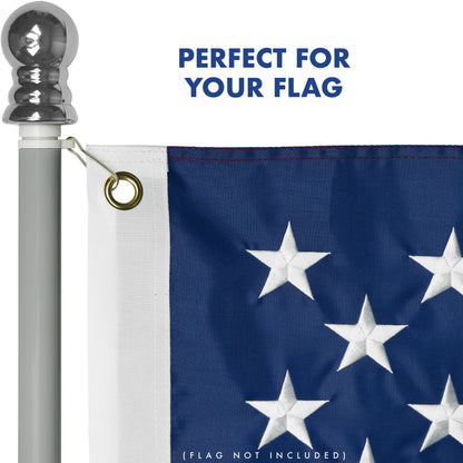 G128 6Ft Tangle-Free Aluminum Spinning Silver Flagpole - Aluminum Wall Mount Flag Pole for Commercial/Residential Use (Flag NOT Included)