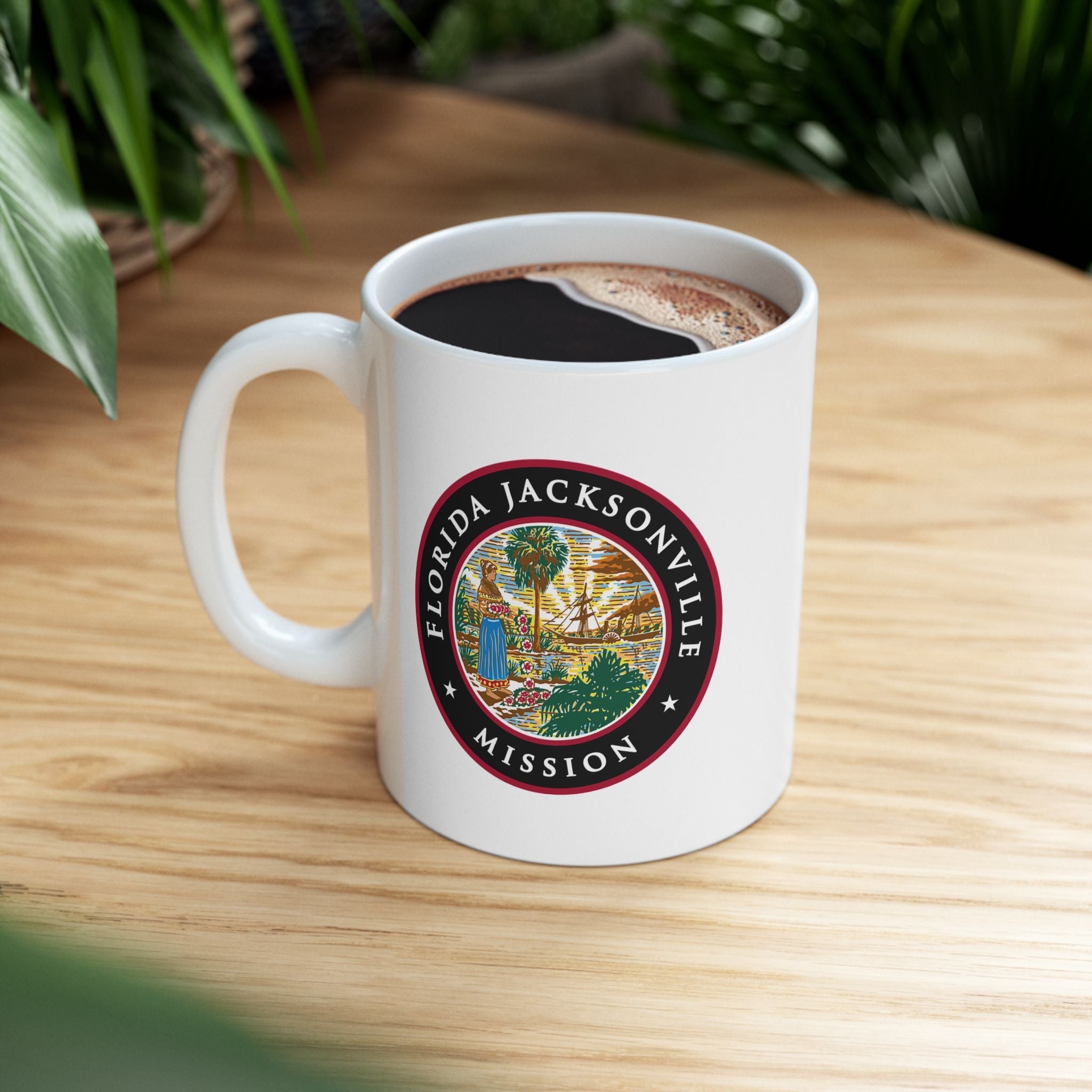 Florida Jacksonville Mission State Flag Logo Ceramic Mug White Name - Latter-Day Saint LDS Missionary Gift - Book of Mormon