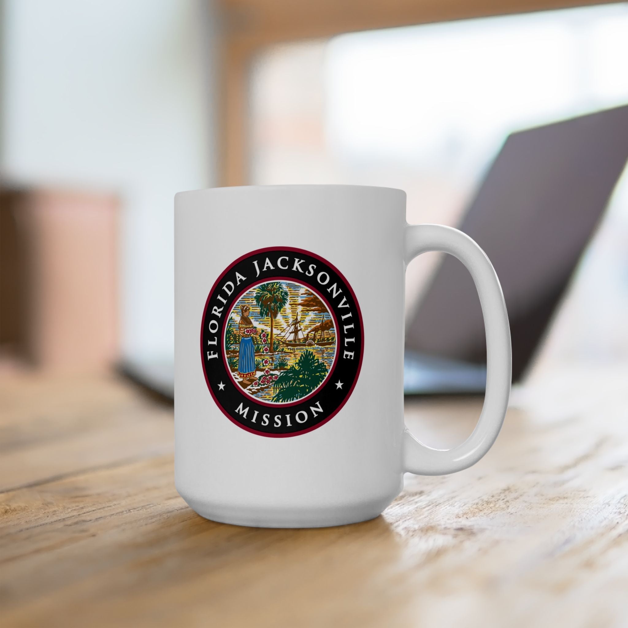 Florida Jacksonville Mission State Flag Logo Ceramic Mug White Name - Latter-Day Saint LDS Missionary Gift - Book of Mormon