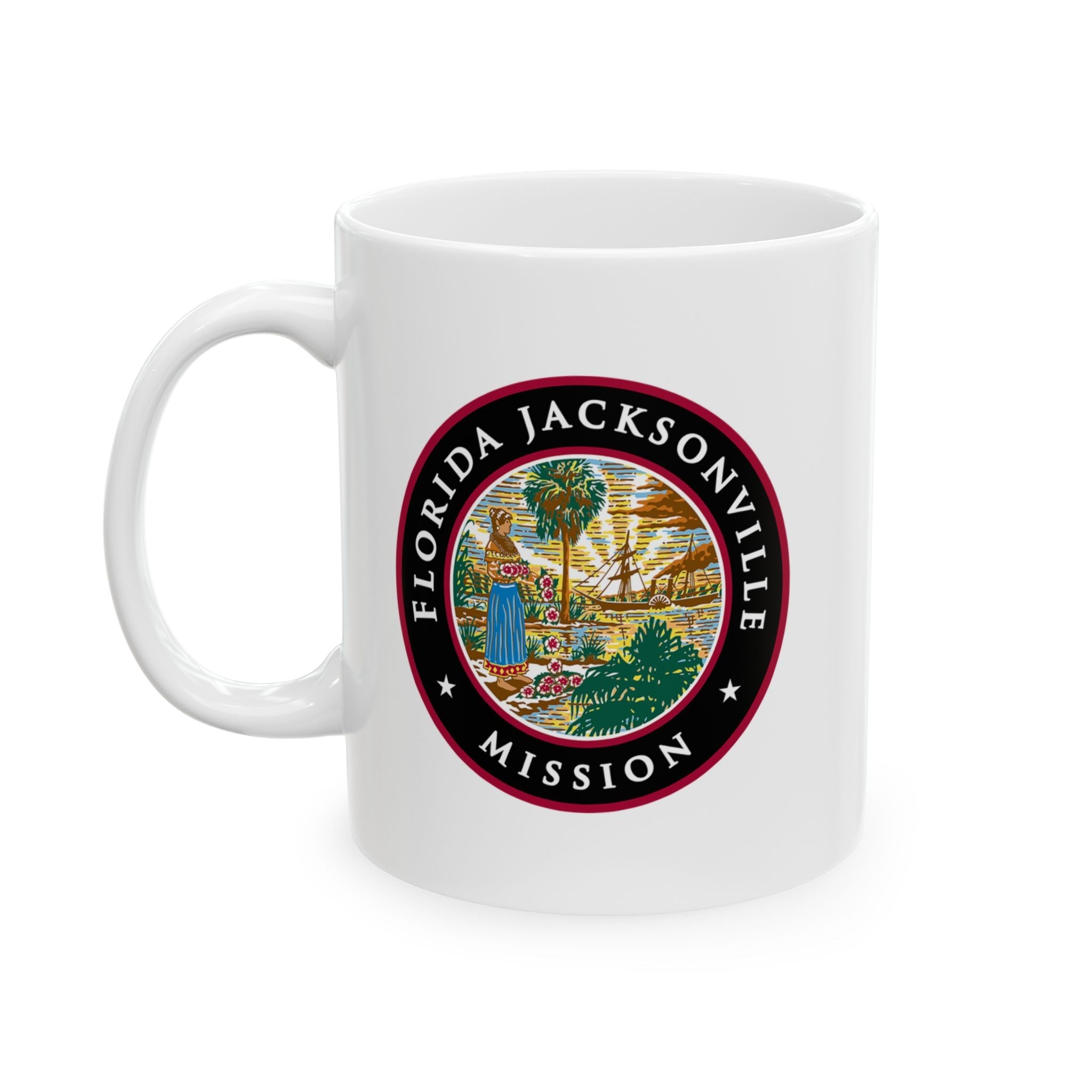 Florida Jacksonville Mission State Flag Logo Ceramic Mug White Name - Latter-Day Saint LDS Missionary Gift - Book of Mormon