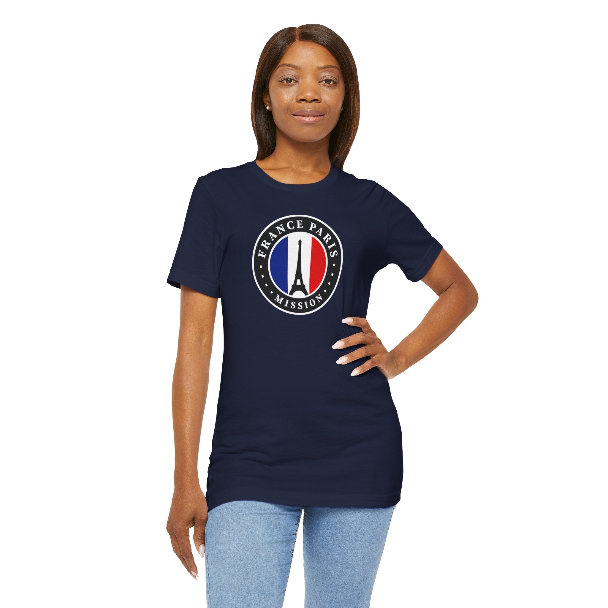 France Paris Mission Flag Logo (Black Border) T-shirt - Latter-Day Saint LDS Missionary Gift - Book of Mormon