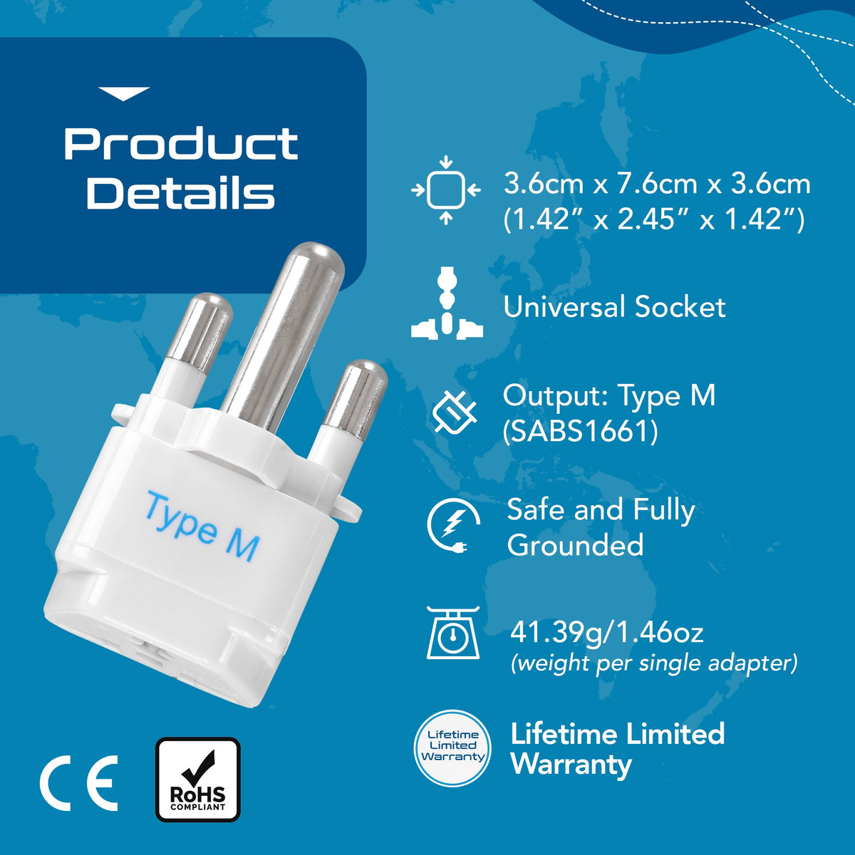 South Africa Travel Adapter - Type M - 3 Pack (GP-10L)