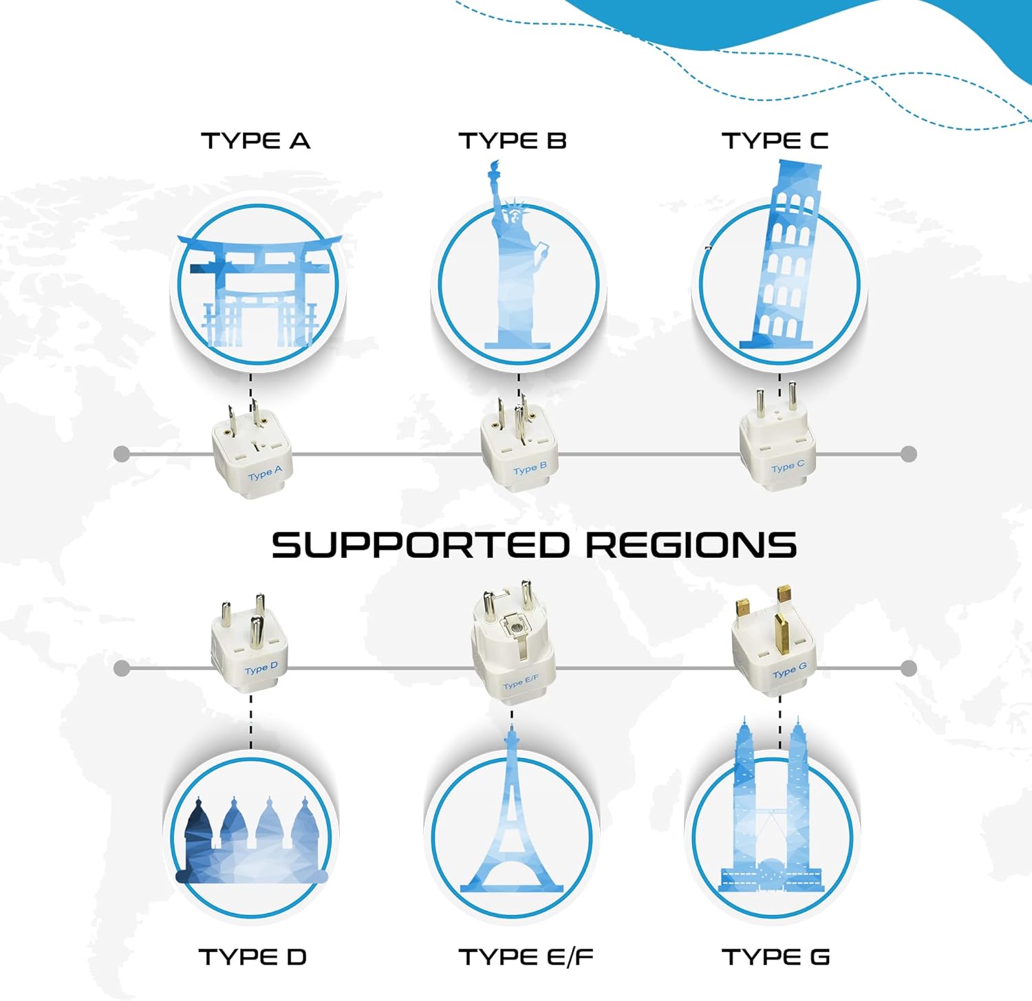 International Travel Adapter Plug Set - 12 pcs (GP-12PK ) - Grounded