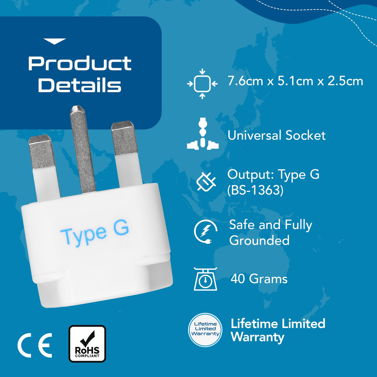 UK, England Travel Adapter - Type G - 3 Pack (GP-7)