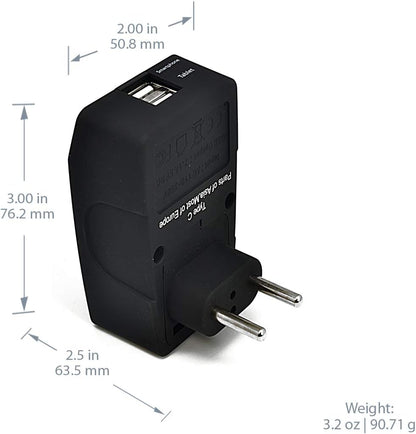 European Travel Adapter - Type C - 4 in 1 - 2 USB Ports (GP4-9C)