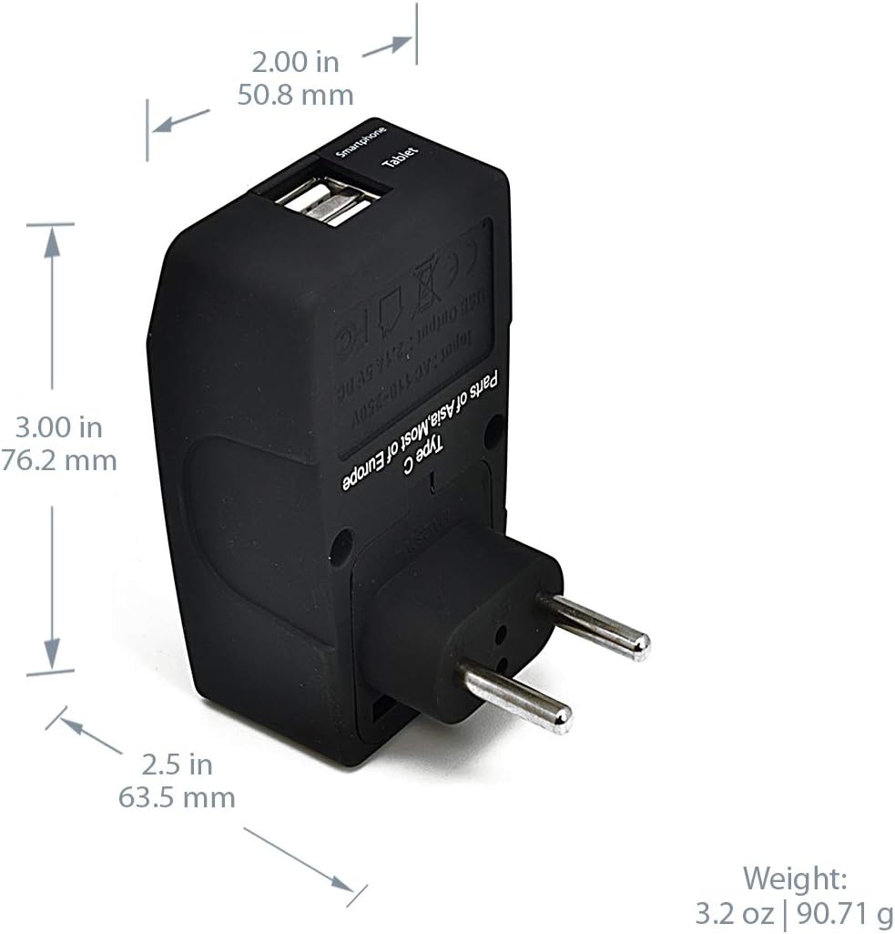 European Travel Adapter - Type C - 4 in 1 - 2 USB Ports (GP4-9C)