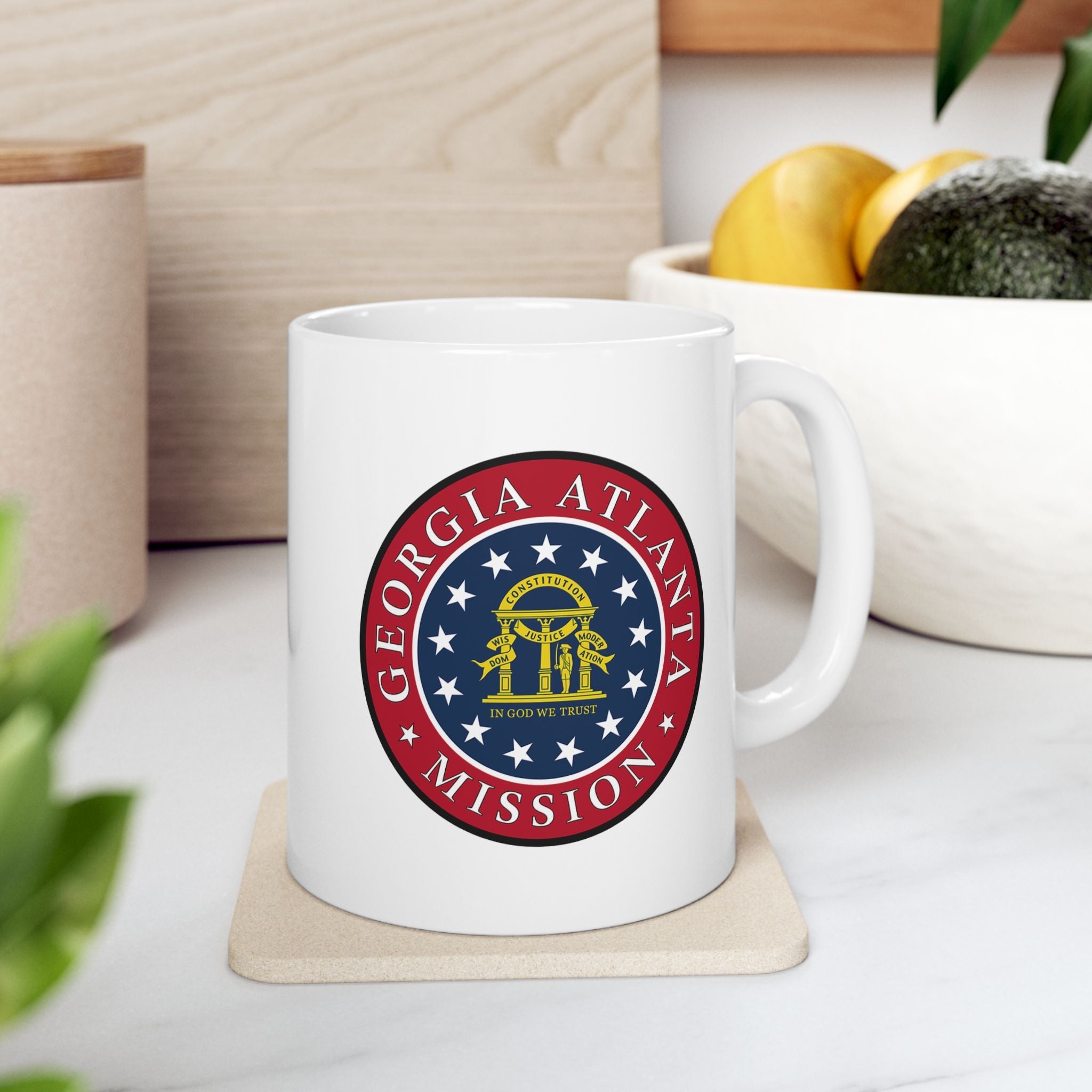 Georgia Atlanta Mission State Flag Logo Ceramic Mug White Name - Latter-Day Saint LDS Missionary Gift - Book of Mormon