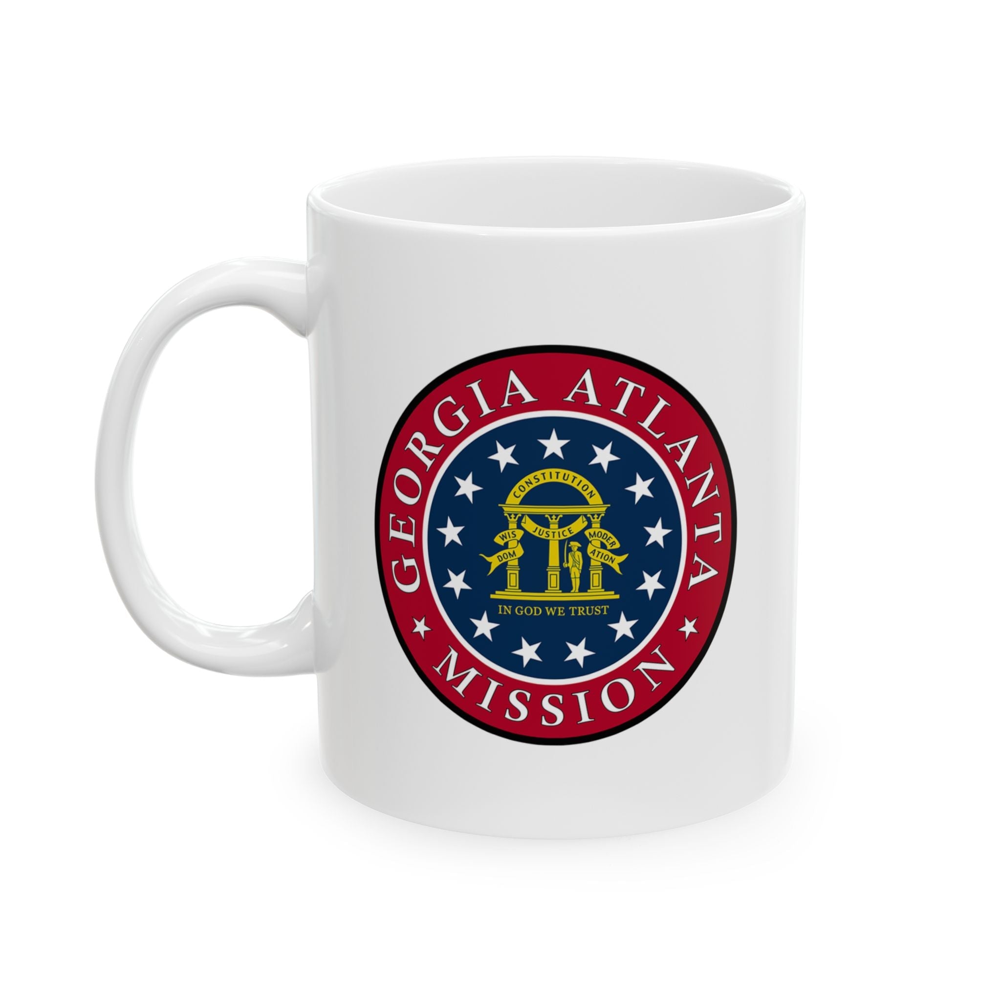 Georgia Atlanta Mission State Flag Logo Ceramic Mug White Name - Latter-Day Saint LDS Missionary Gift - Book of Mormon