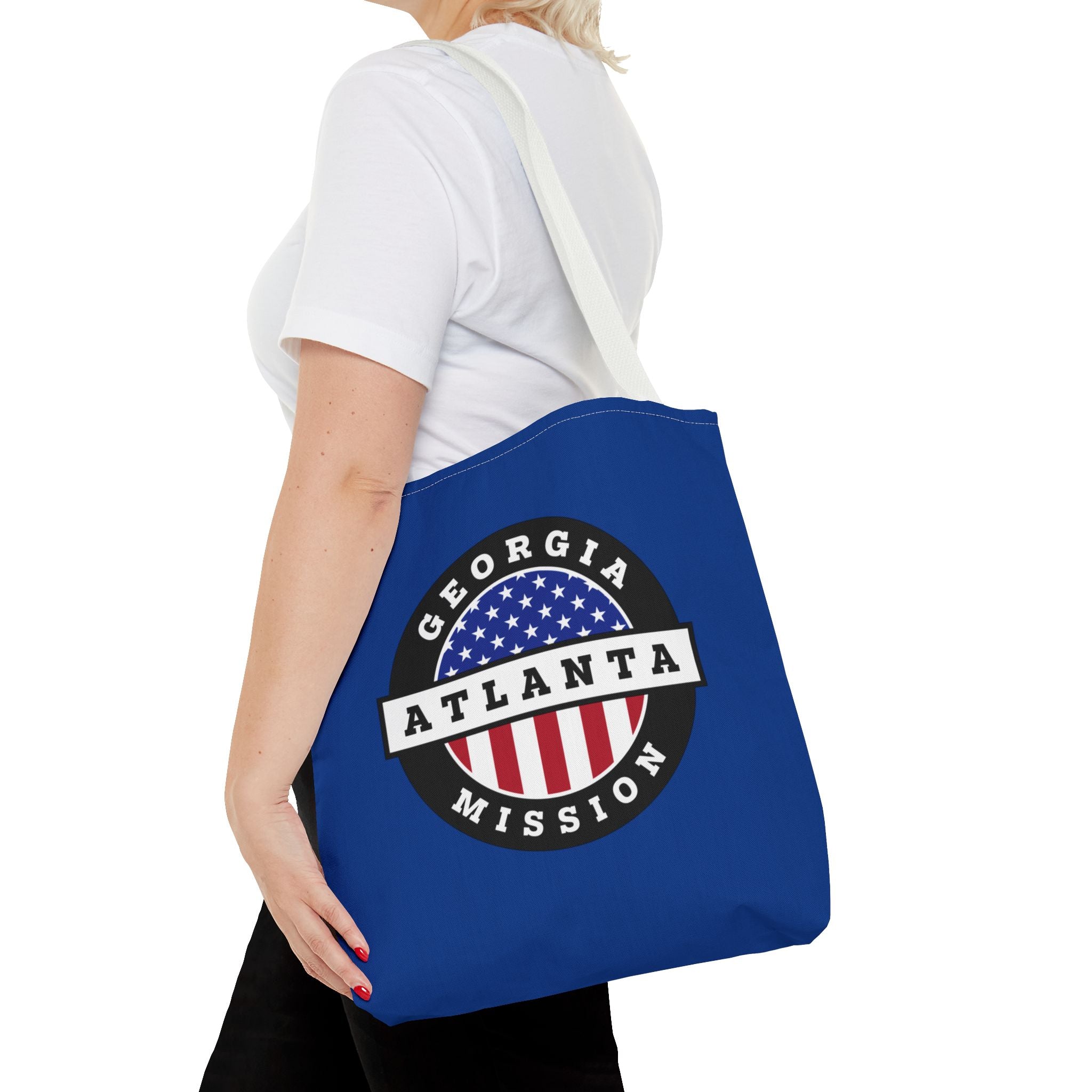 Georgia Atlanta Mission USA Flag Logo Tote Bag Blue - Latter-Day Saint LDS Missionary Gift - Book of Mormon