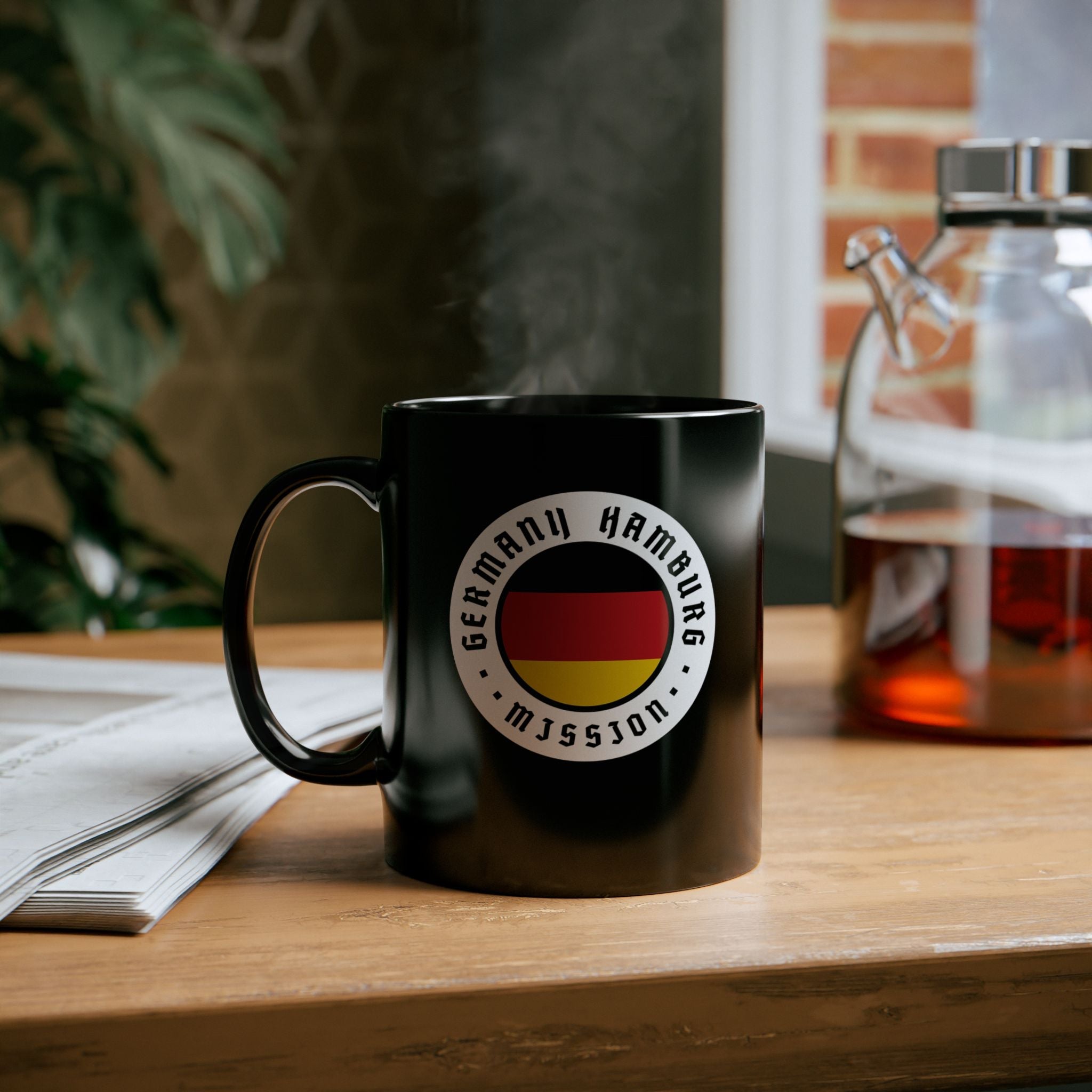 Germany Hamburg Mission Circular Flag Black Ceramic Mug - Latter-Day Saint LDS Missionary Gift - Book of Mormon