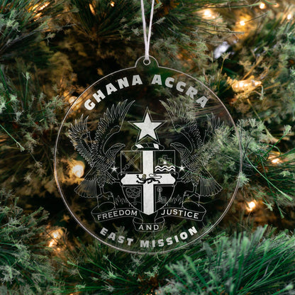 LDS Ghana Accra East Mission Christmas Ornament hanging on a Tree